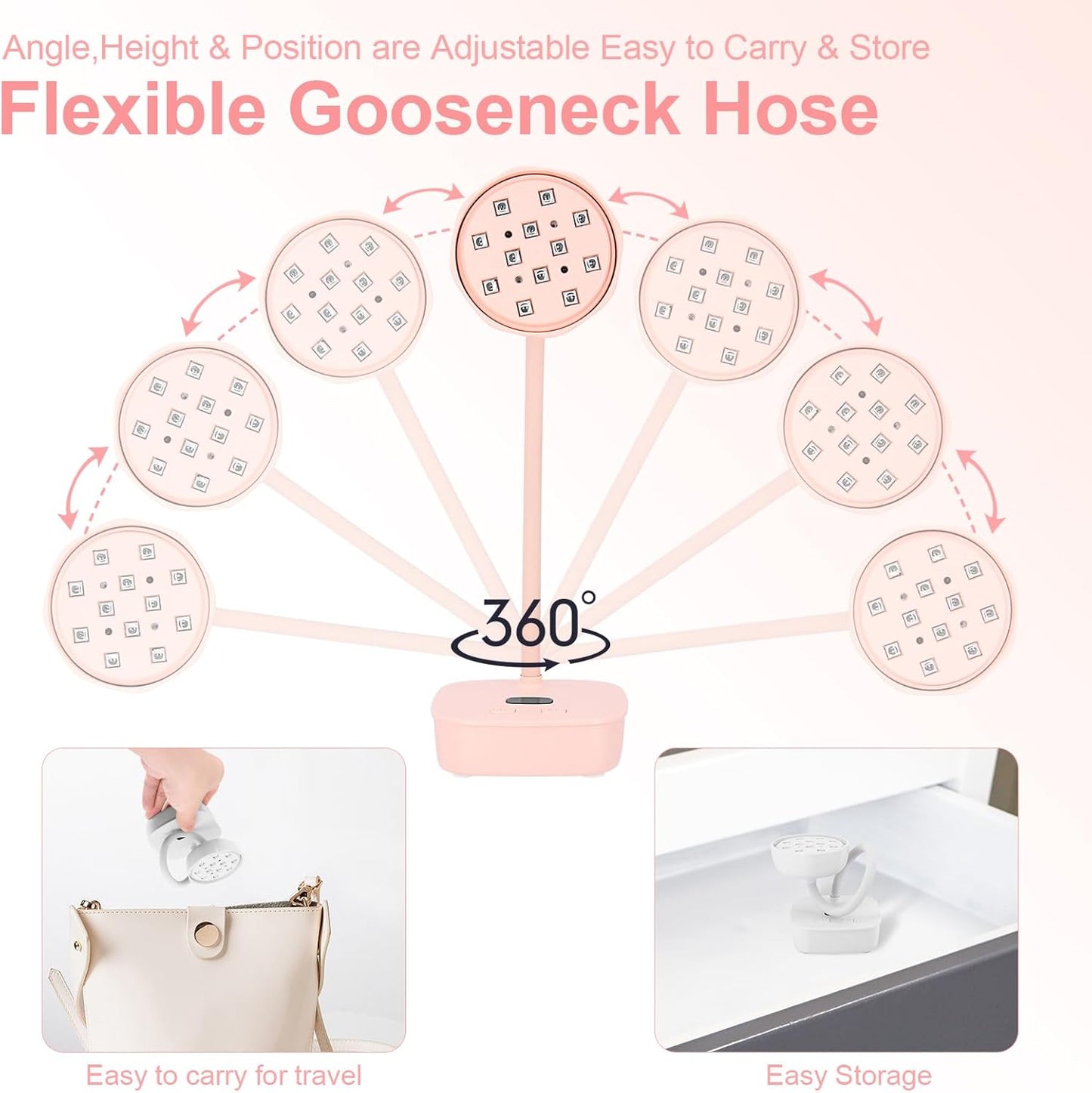 UV LED Nail Lamp,Flash Cure Nail Lamp with Auto Sensor & 2 Timers,Gooseneck UV Light for Acrylic Nails Extension Gel(Pink)