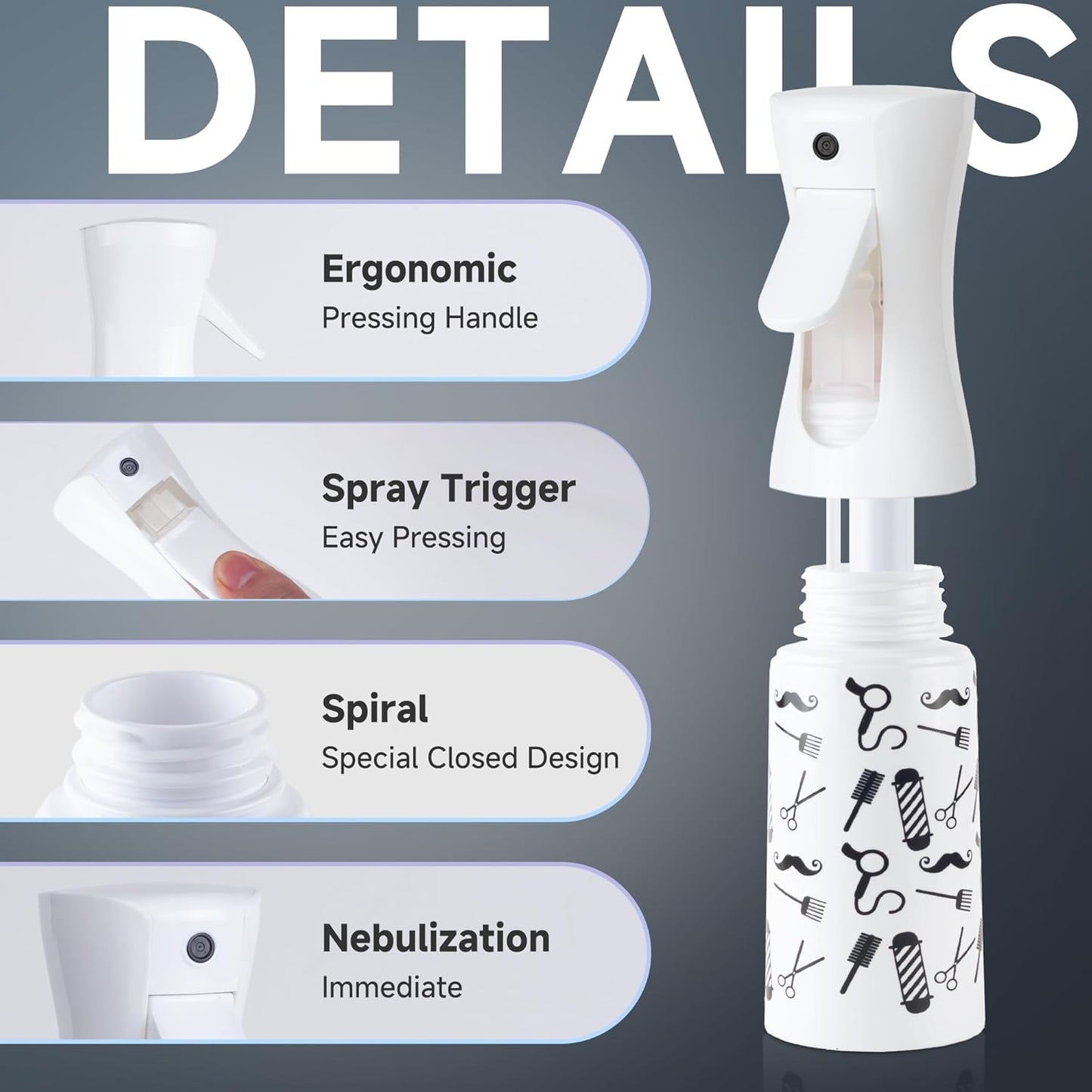 Spray Bottle for Hair (6.8OZ /200ML) Continuous Ultra Fine Mist Sprayer for Hair, Salons, Barber, Plants, Skin Care, Cleaning (Salon,1 Pack)