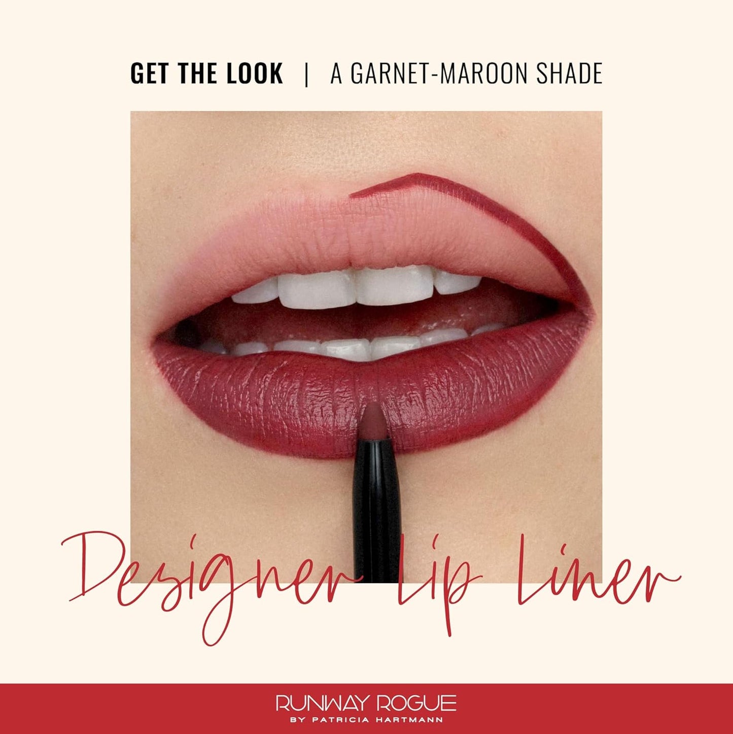 Runway Rogue Designer Liner Lip Pencil, Matte Garnet-Maroon Lip Liner Pencil and Lip Liner Sharpener, ‘Get the Look’