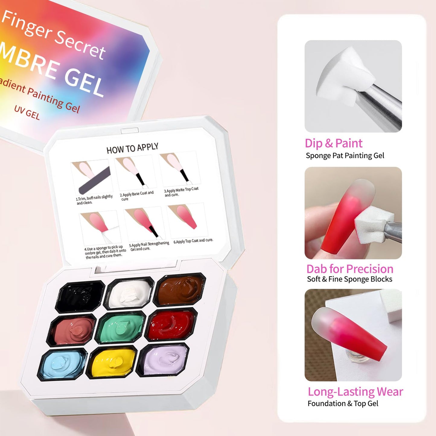 Ombre Gel Polish Nail Sponges for Ombre 9 Series Colorful Blush Effect Gradient painting gel ombre & pat paint for nails Multistyle French Manicure Nail Art DIY Home (A7, 1)