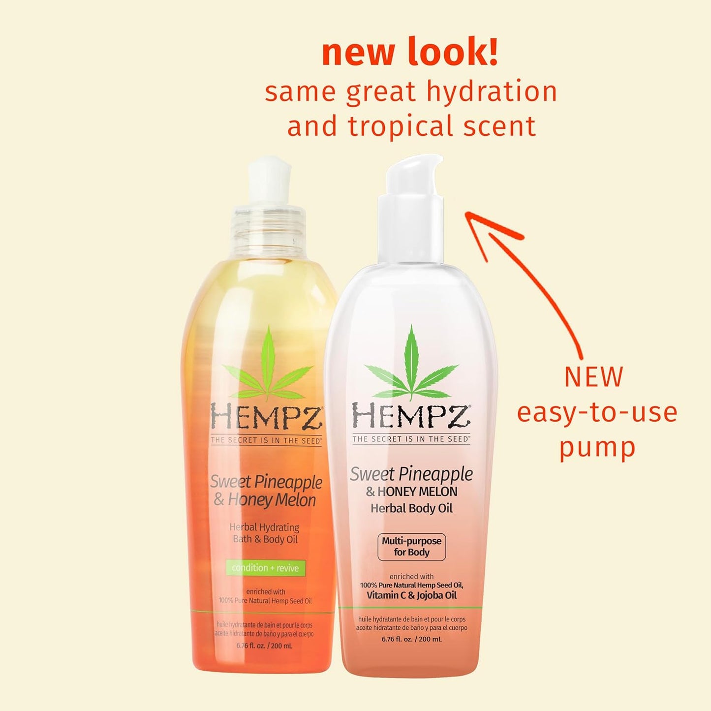 HEMPZ Sweet Pineapple & Honey Melon Herbal Hydrating Multi-Purpose Body Oil for Body - Moisturizing Bath, Shower, or Shaving Oil for Dry or Sensitive Skin for Women & Men, 6.76 Oz
