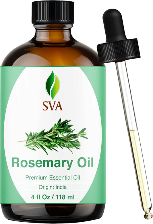 SVA Rosemary Essential Oil – 4 Fl Oz – 100% Natural Rosemary Oil for Hair, Face, Skin Care, Diffuser, Aromatherapy, Scalp, Body Massage, Soap and Candle Making – with Dropper
