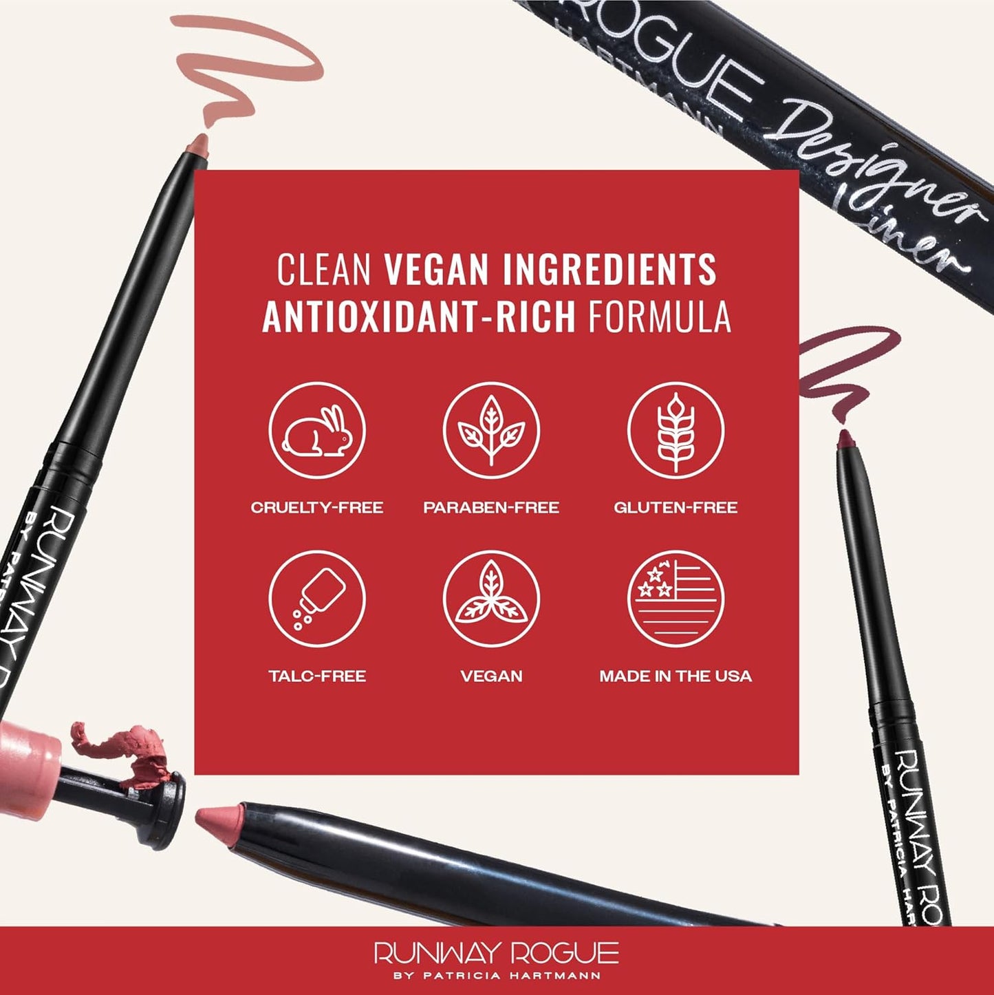 Runway Rogue Designer Liner Lip Pencil, Matte Soft Pink-Mauve Lip Liner Pencil and Lip Liner Sharpener, ‘A List’