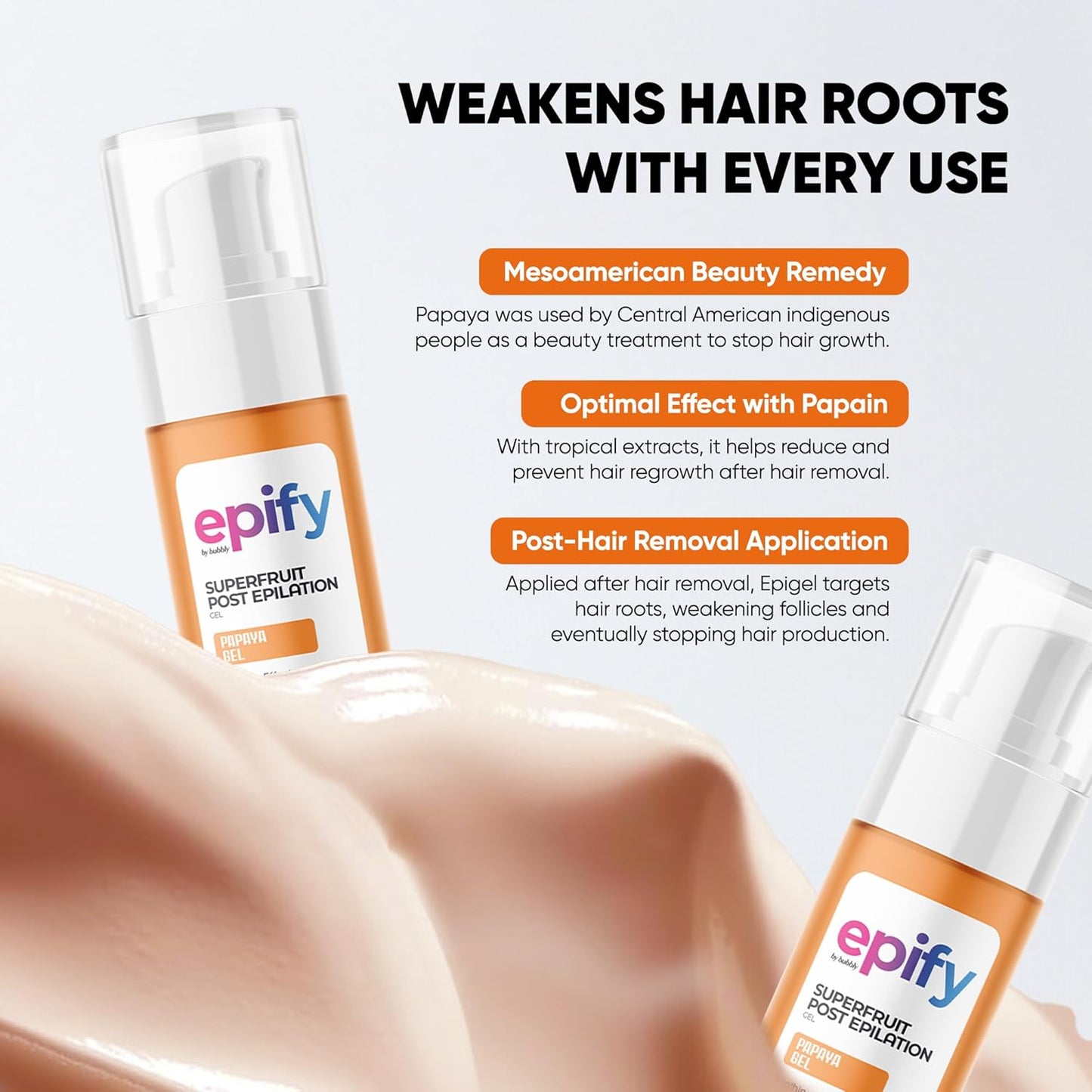 Epify Superfruit Post Epilation Papaya Gel, Hair Inhibitor for Face and Body, Non-Irritating Formula, Soothing Effect, Hair Growth Minimizer, 2.54 Fl Oz (6)