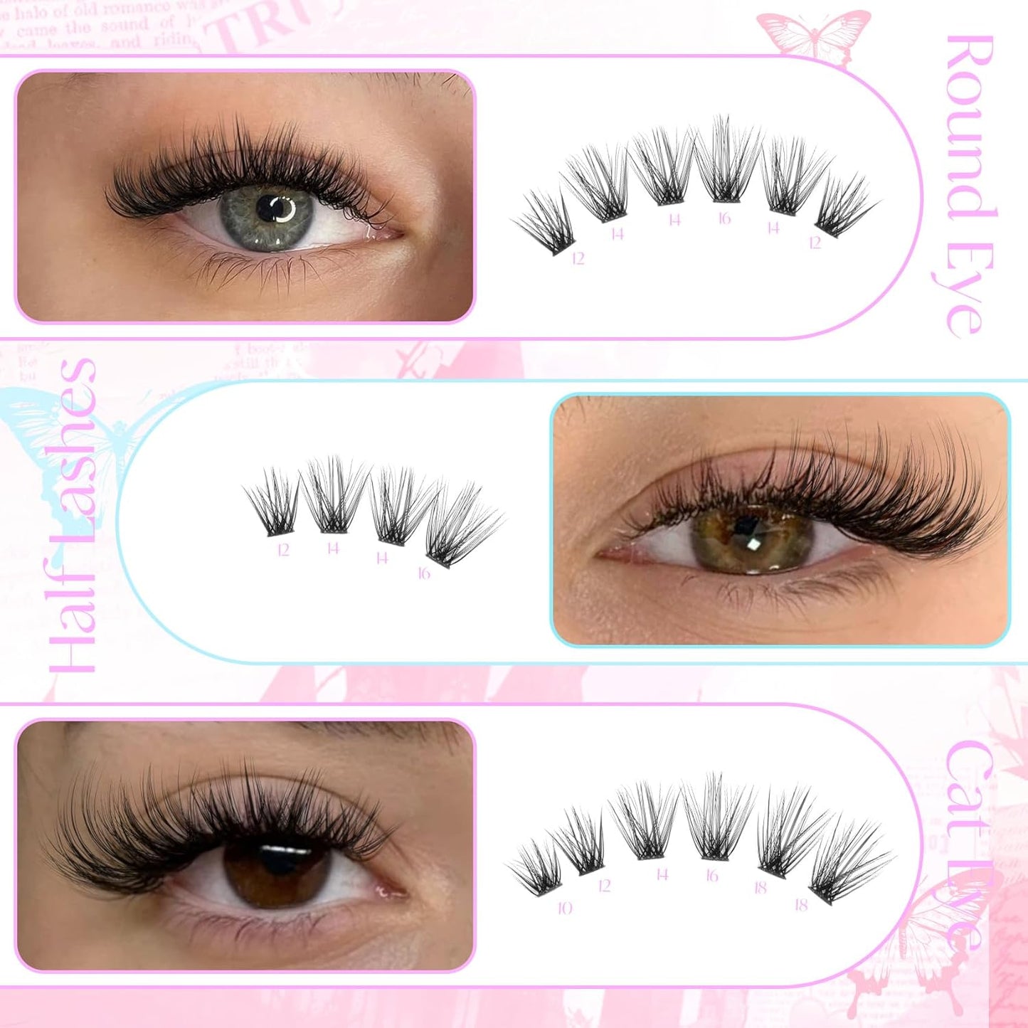 Fluff Lash Clusters Kit Wispy Lash Extension Kit 10-18MM Natural Lashes Clusters 180PCS Cluster Eyelash Extensions with Lash Bond and Seal and Lash Applicator DIY Eyelash Extension Kit by Pleell