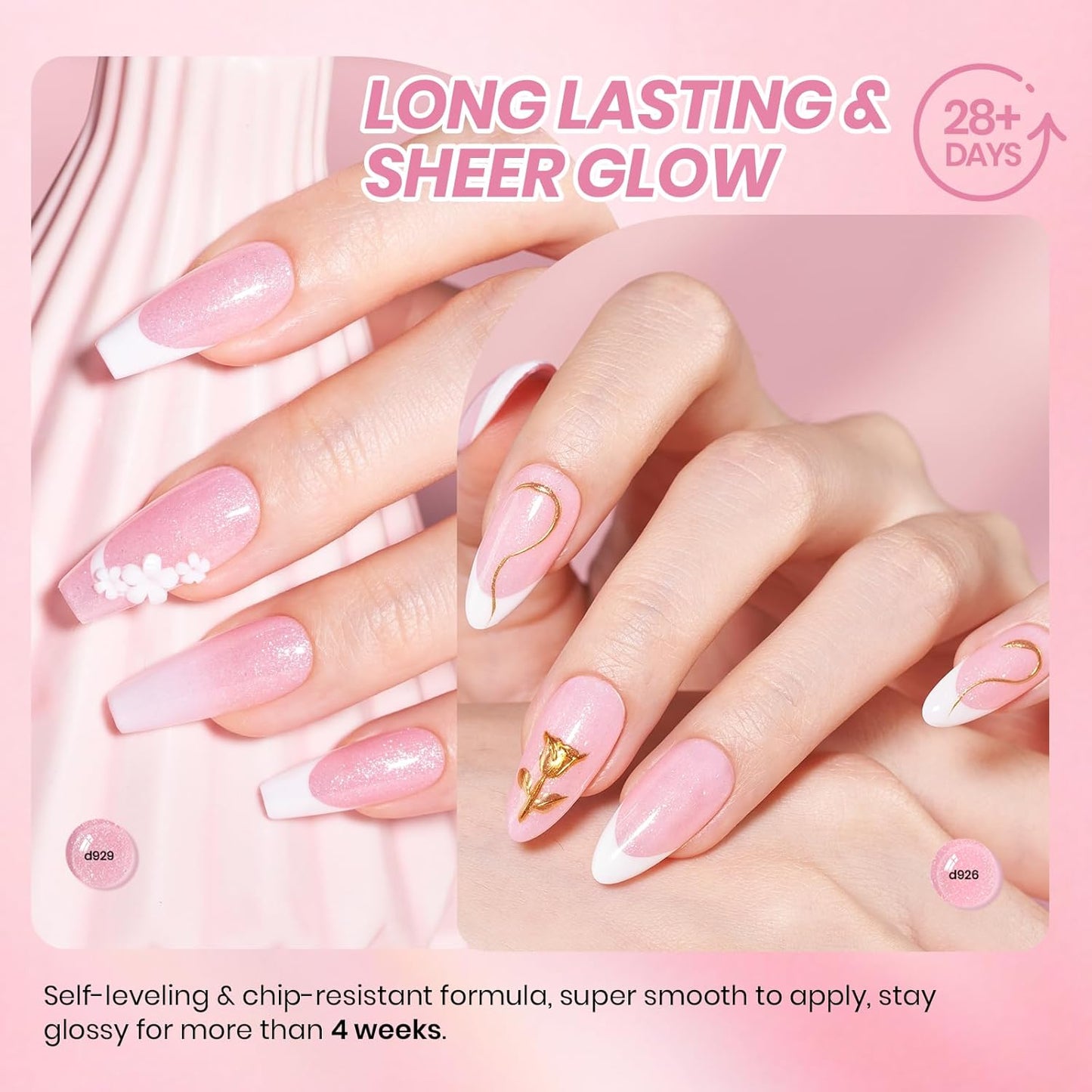 Beetles Pink Glitter Gel Polish Set - 6 Colors Jelly Gel Polish Kit Shimmer Pink Sheer Translucent Effect Soak off UV Nail Concealer Summer French Nail Art Salon Manicure Gift for Women