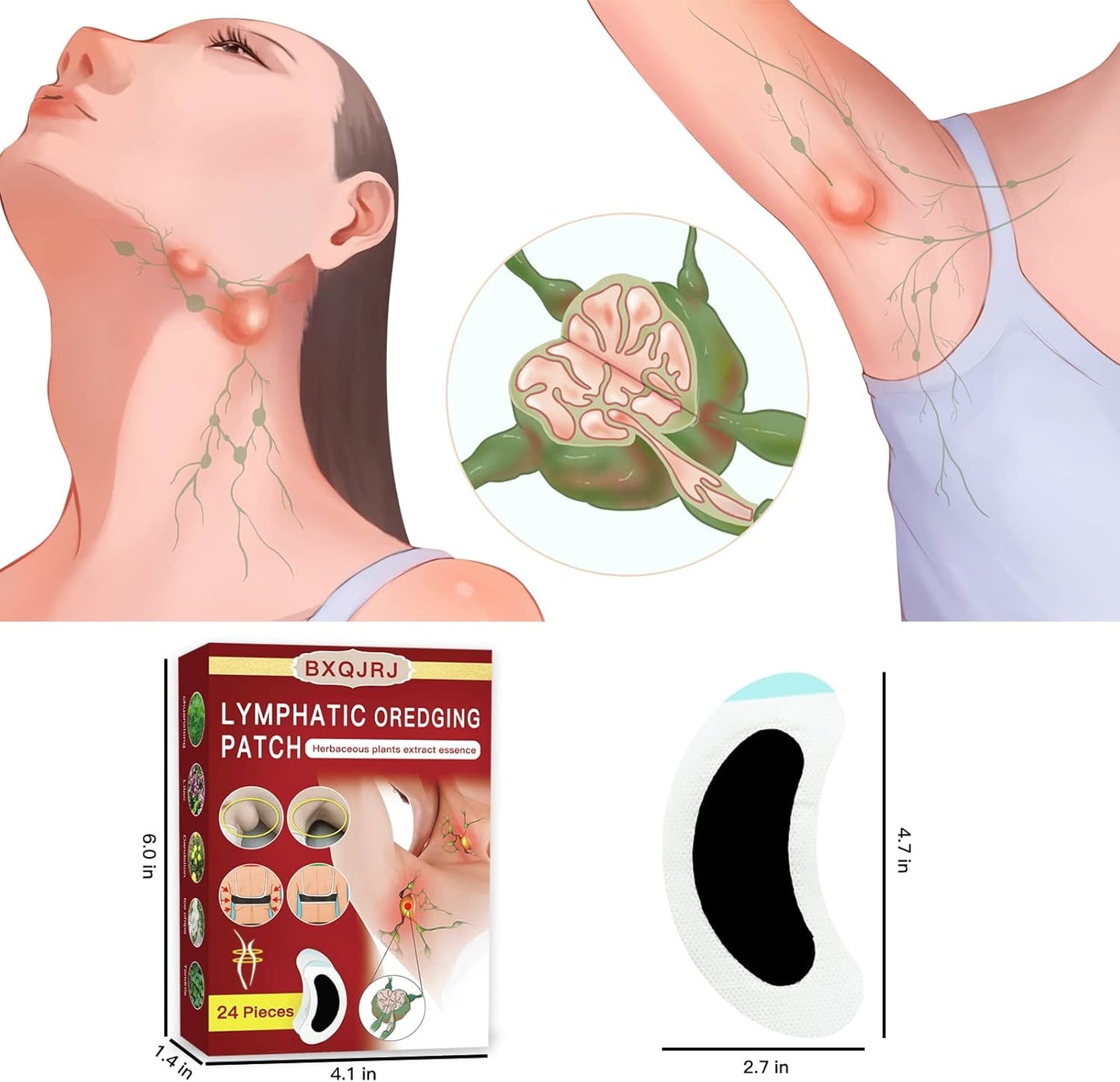 24Pcs/Box Herbal Lymph Nodes Patch,Lymphatic Drainage Patch/Patches,Herbal Lymphatic Drainage Care Patch,Neck Lymph Nodes Patch, Lymphatic Massage for Men and Women