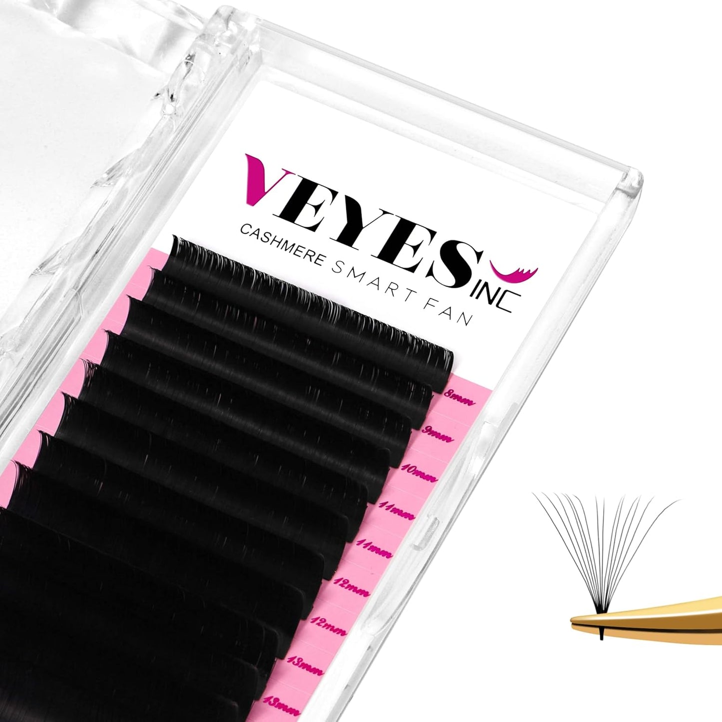 VEYES INC Cashmere Smart Fan Lash Extensions 0.03 0.05 0.07 C/CC/D Curl 8-20mm Mixed & Single Length, Super Matte Black Volume Lashes, Professional Supplies for Lash Techs (0.05 CC 8mm)