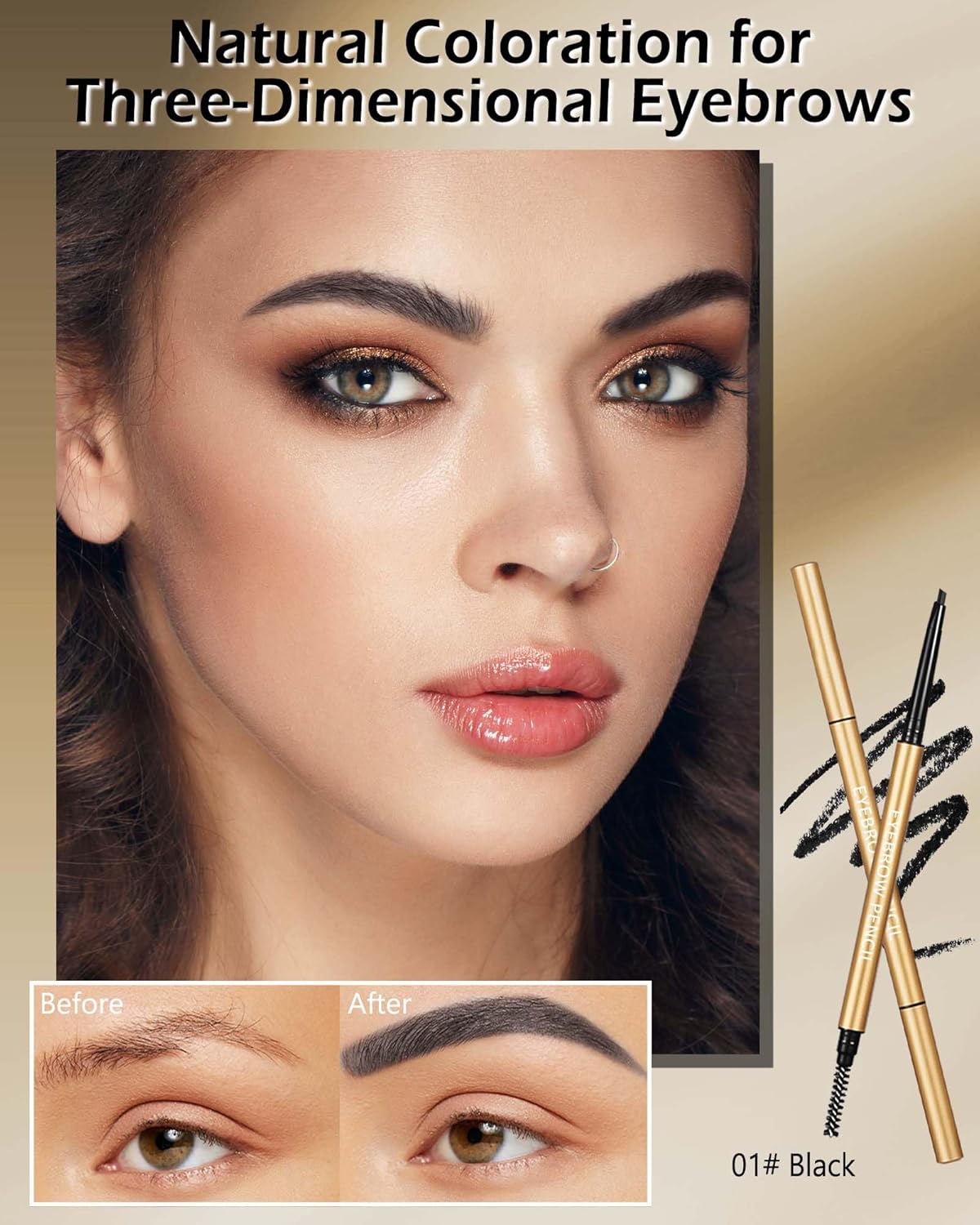 Black Eyebrow Pencil, 12Pcs Black Ultra-Fine Retractable Eye Brow Pencil,Long-Lasting Waterproof Eyebrow Tint Pen Kit for Define Shape and Fill Brow,Thanksgiving Eye Makeup Gift Set for Women Girl-01