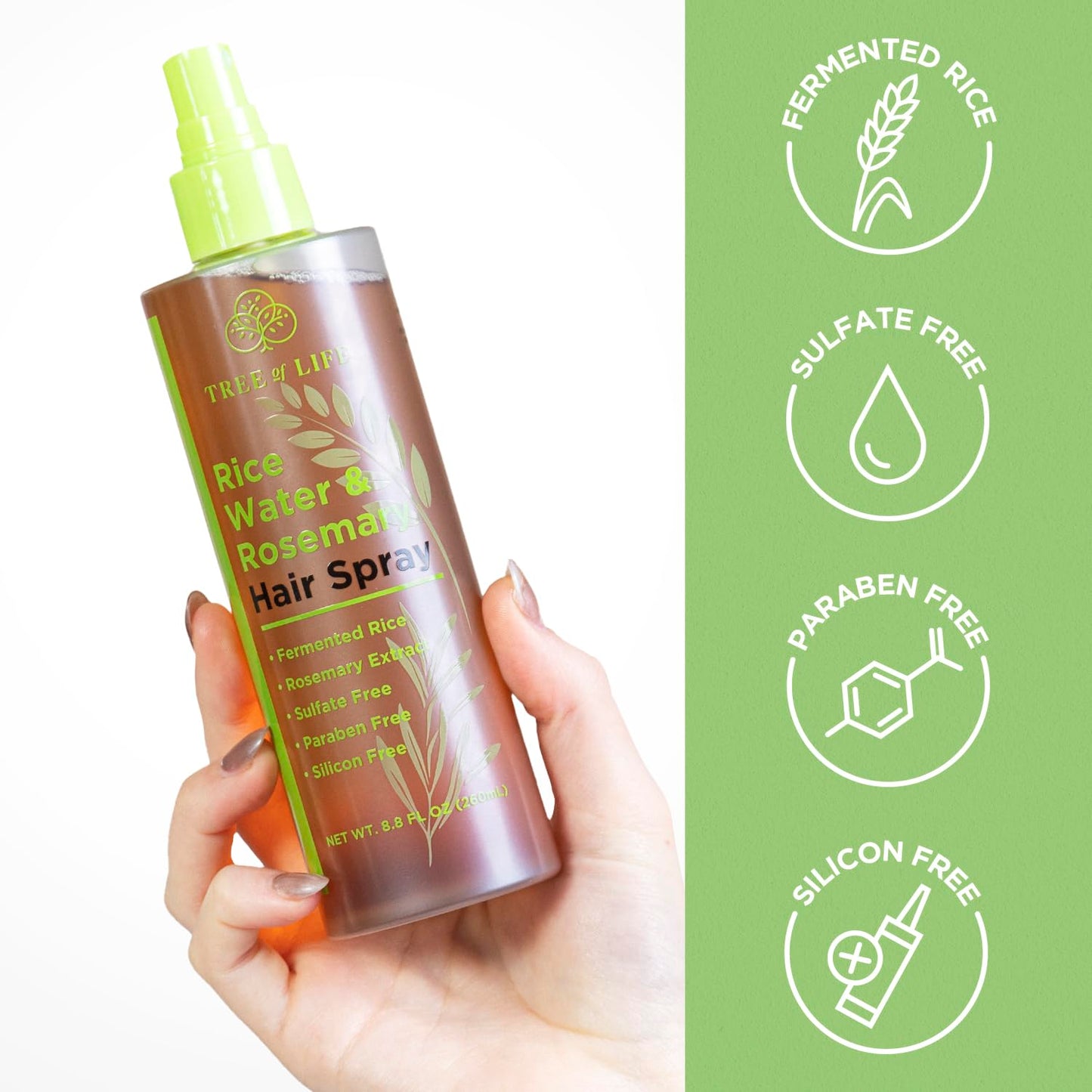 Tree of Life Beauty Rice Water Hair Spray Rosemary Water Spray for Hair Growth (8.8 fl oz) - Hair Thickening Fermented Rice, Caffeine, Rosemary Extract, Biotin, Keratin and Castor Oil Scalp Care