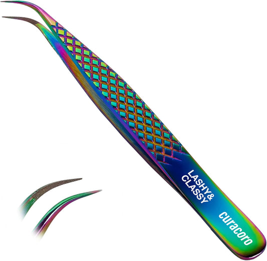 Curacoro Lash Tweezer - Professional & Precision Fiber Tip Grip Lash Tweezers for Eyelash Extensions, Multi Shapes & Purposes Tweezers for Volume, Isolation & Classic Lashes (Galaxy, Lashy and Classy)