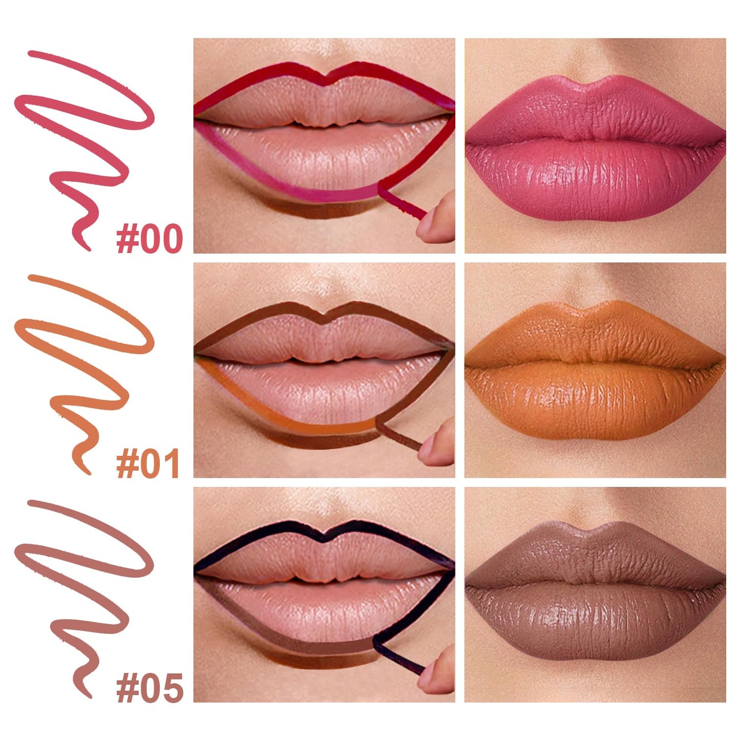 3 Colors Peel Off Lip Liner Stain with Tweezer, Long Lasting Waterproof Lip Tint Stains Makeup Set with Matte Finish for Women, Natural Look, Easy to Use, for All Skin Types (#0,1,5)