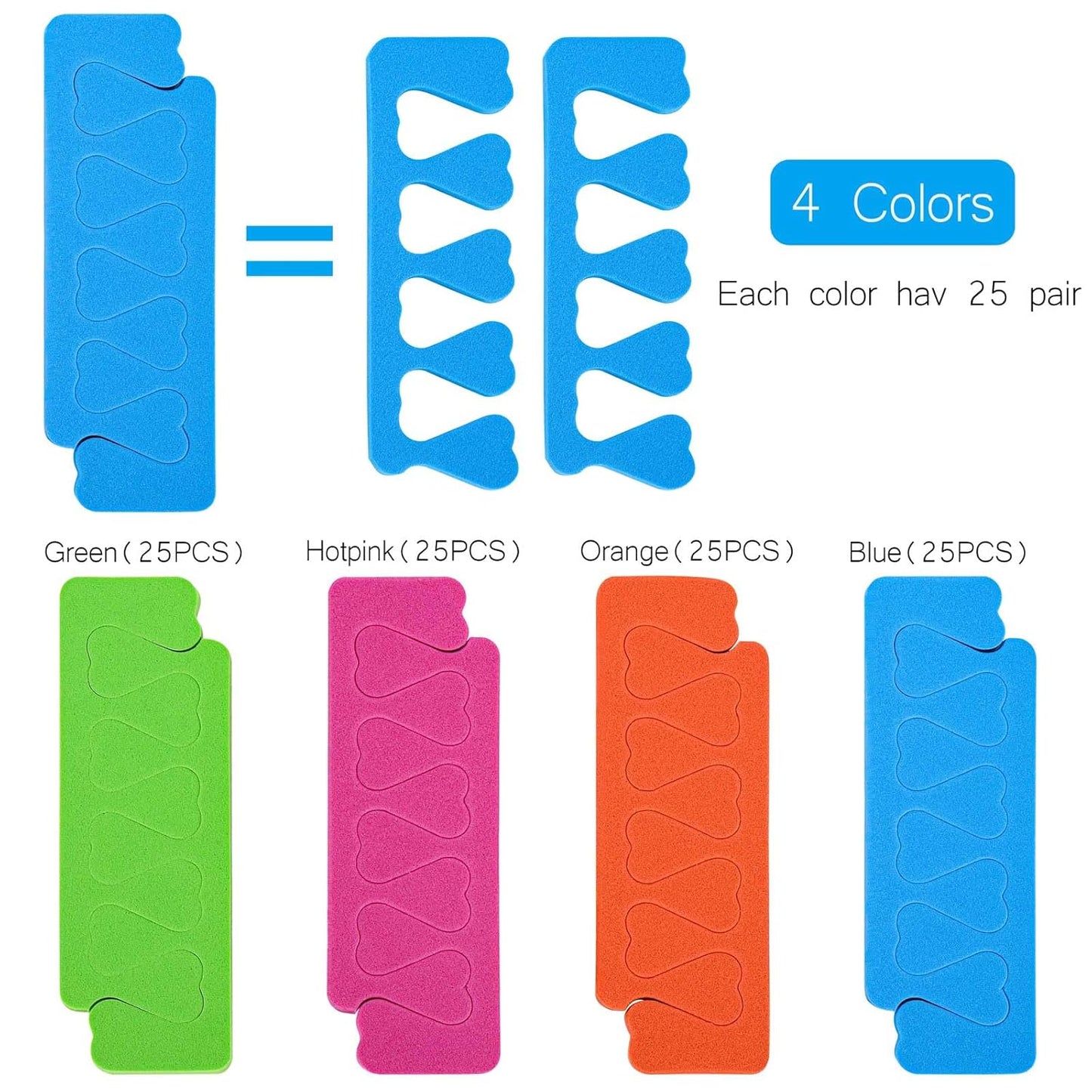 200pcs Sponge Toe Separators Pedicure Set for Nail Polish- Premium Nail Art Painting and Polishing Tool Kit, 4 Funy Color