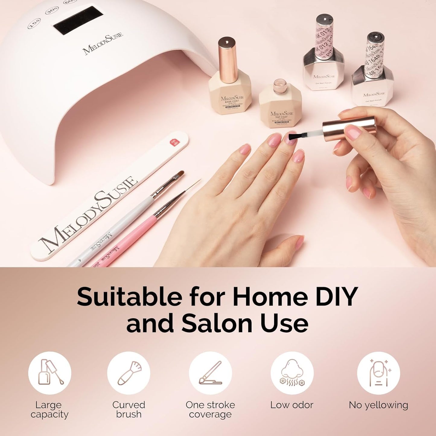 MelodySusie Hema Free Gel Base Coat,Hema Free,Hpma Free,Tpo Free,No Wipe,Soak off UV LED Drying,Long Lasting Gloss Shiny 15ML