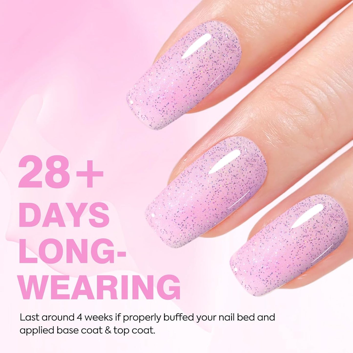 CANNI 1 Pcs Pink Glitter Gel Nail Polish, Shimmer Sparkly Pink Colors Gel Polish Soak Off Led Nail Art Gel Manicure Salon DIY