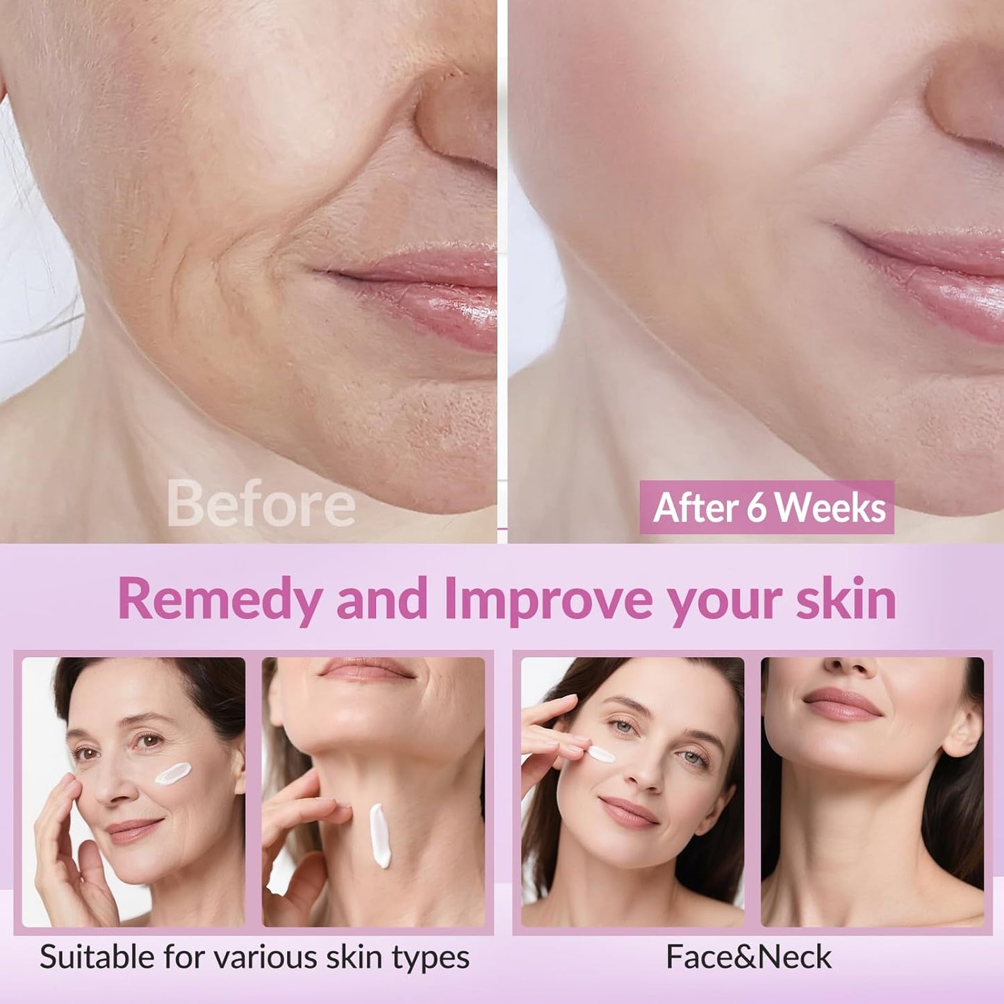 Neck Firming Creams for Tightening and Firming, Moisturizer Face Cream with Collagen, Hyaluronic Acid, Day & Night Anti-Aging Skin Tightening Cream Neck, Décolleté & Face – 1.7Fl Oz