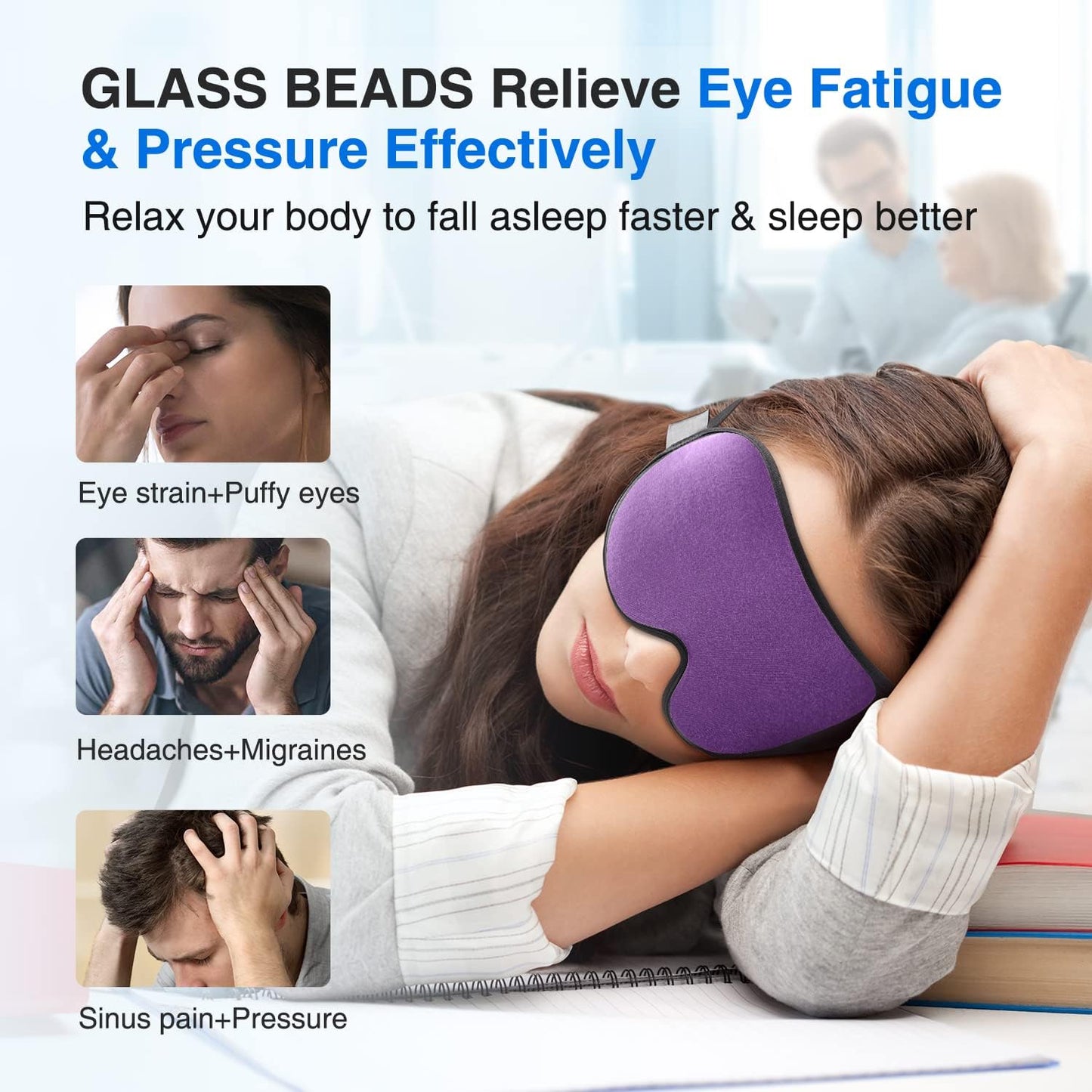 YFONG Weighted Sleep Mask, Women Men 3D Eye Mask Blocking Lights Sleeping Mask (4.2oz/120g), Pressure Relief Night Sleep Eye Mask with Adjustable Strap, Eye Cover Blindfold for Travel Nap Yoga, Purple