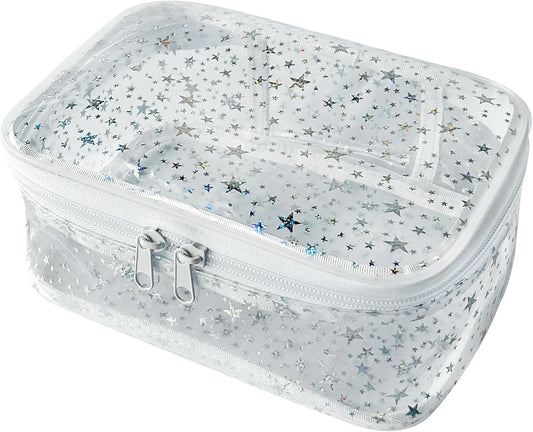 Holographic Makeup Bags Bulk,Clear Storage Bag Toiletry Pocket Portable Zippered Iridescent Pouch Waterproof Cosmetic Gift Bags for Women (White)