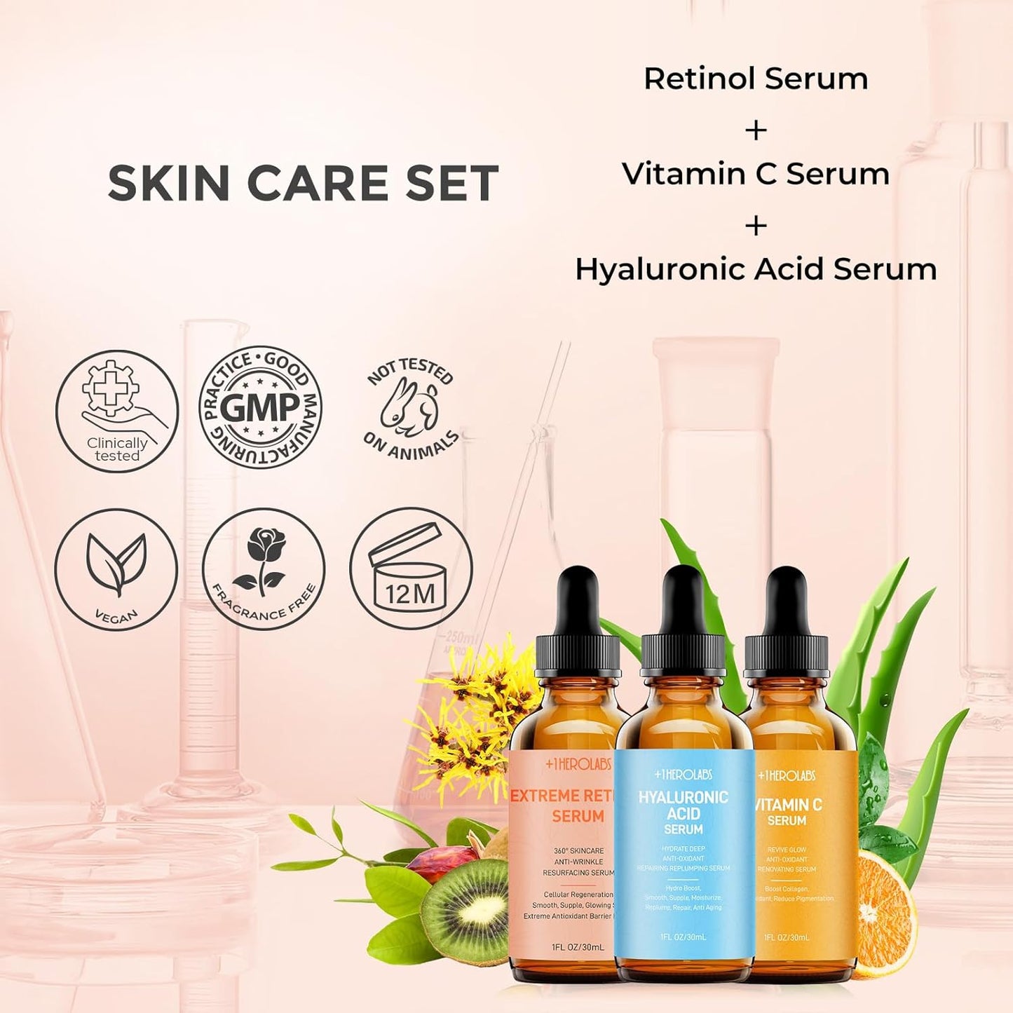 Facial Skin Care Set– Retinol Serum, Vitamin C & Hyaluronic Acid for Face – Anti Aging Face Serum Set for Women – Firm, Wrinkle Smoothing, Dark Spot Corrector, Brighten Dullness