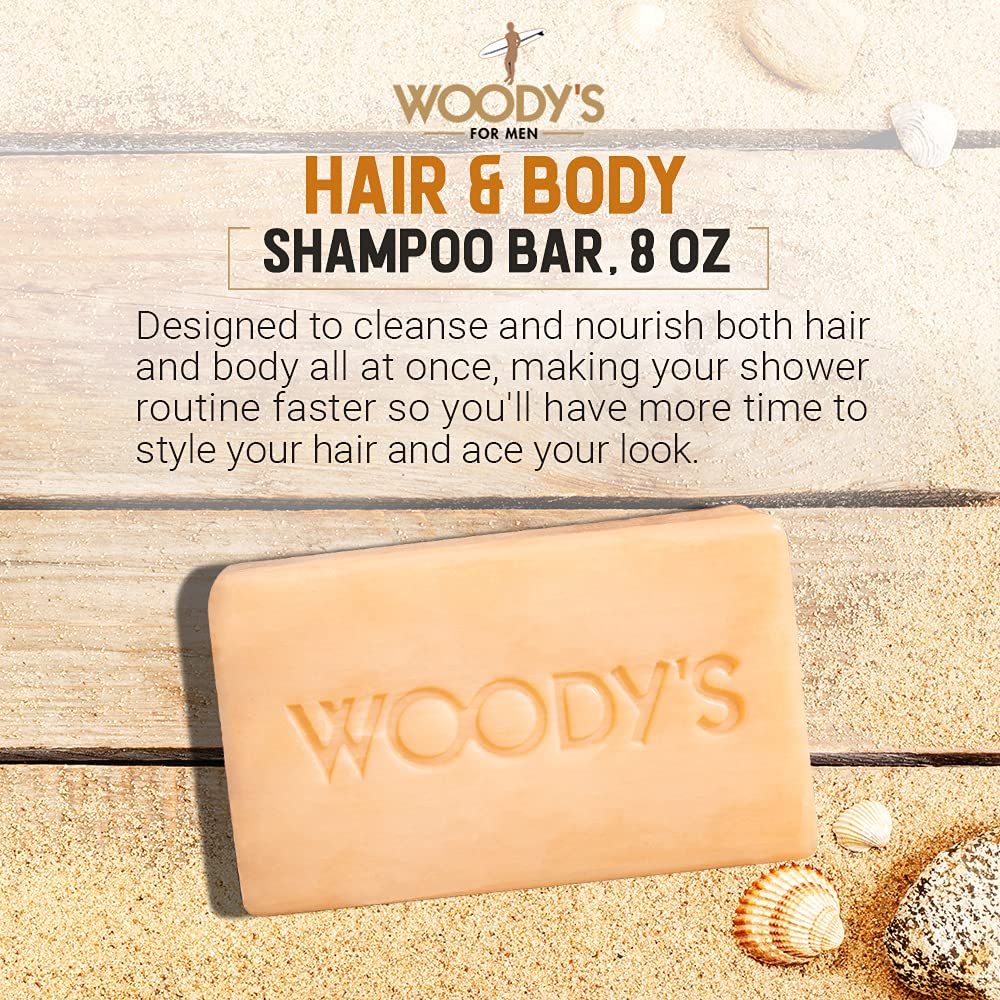 Woody's Men's 2-in-1 Hair & Body Shampoo Bar, Rich, Thick Lather Formula, Conditions, Nourishes, Moisturizes, For All Skin Types, 8 Oz.