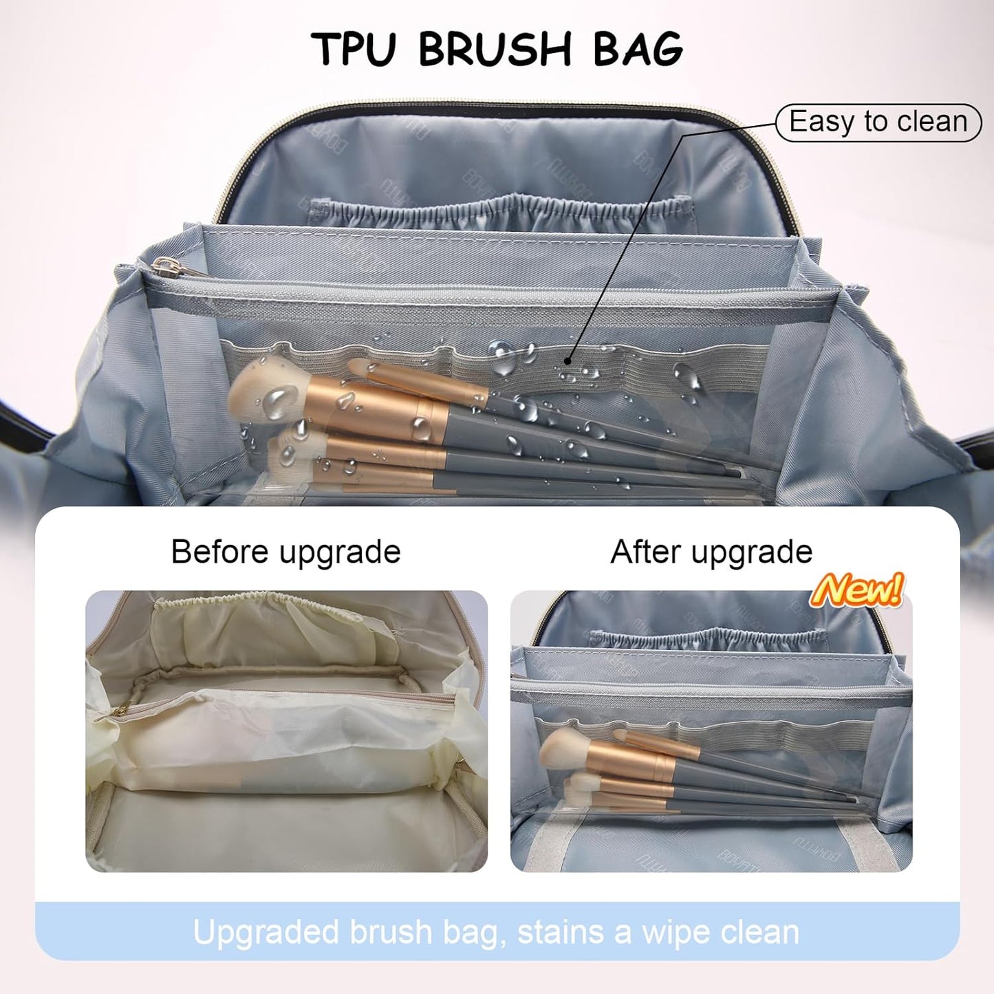 BOYATU Travel Makeup Bags for Women: Vegan Leather Cosmetic Bag Set of 3 - Large Capacity Make up Bag with Divider - Wide Open Waterproof Toiletry Organizer Bag with Handle (05-Black)