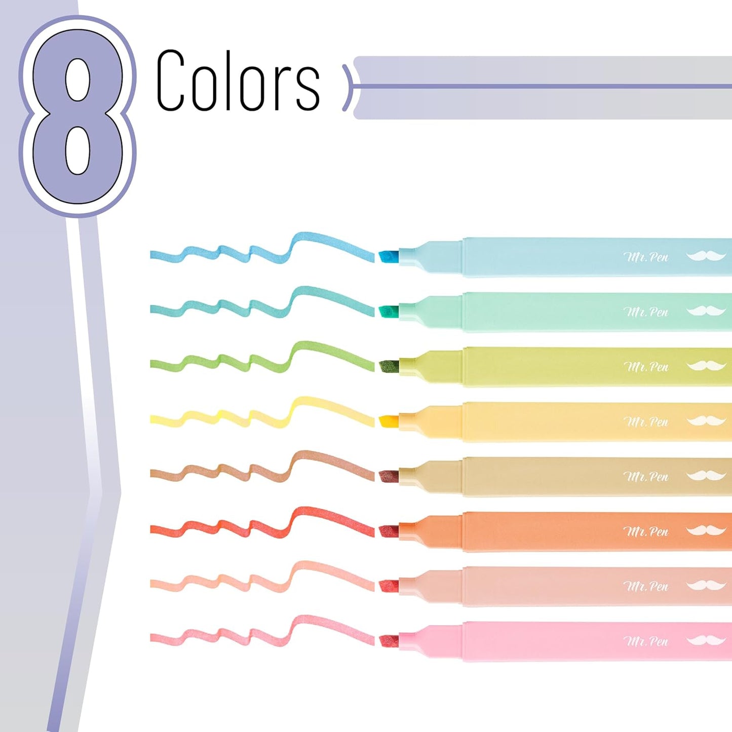 Mr. Pen- Aesthetic Highlighters, 8 Pcs, Chisel Tip, Pastel Colors, Cute Assorted Colors, Bible Highlighters and Pens No Bleed for Bible Pages