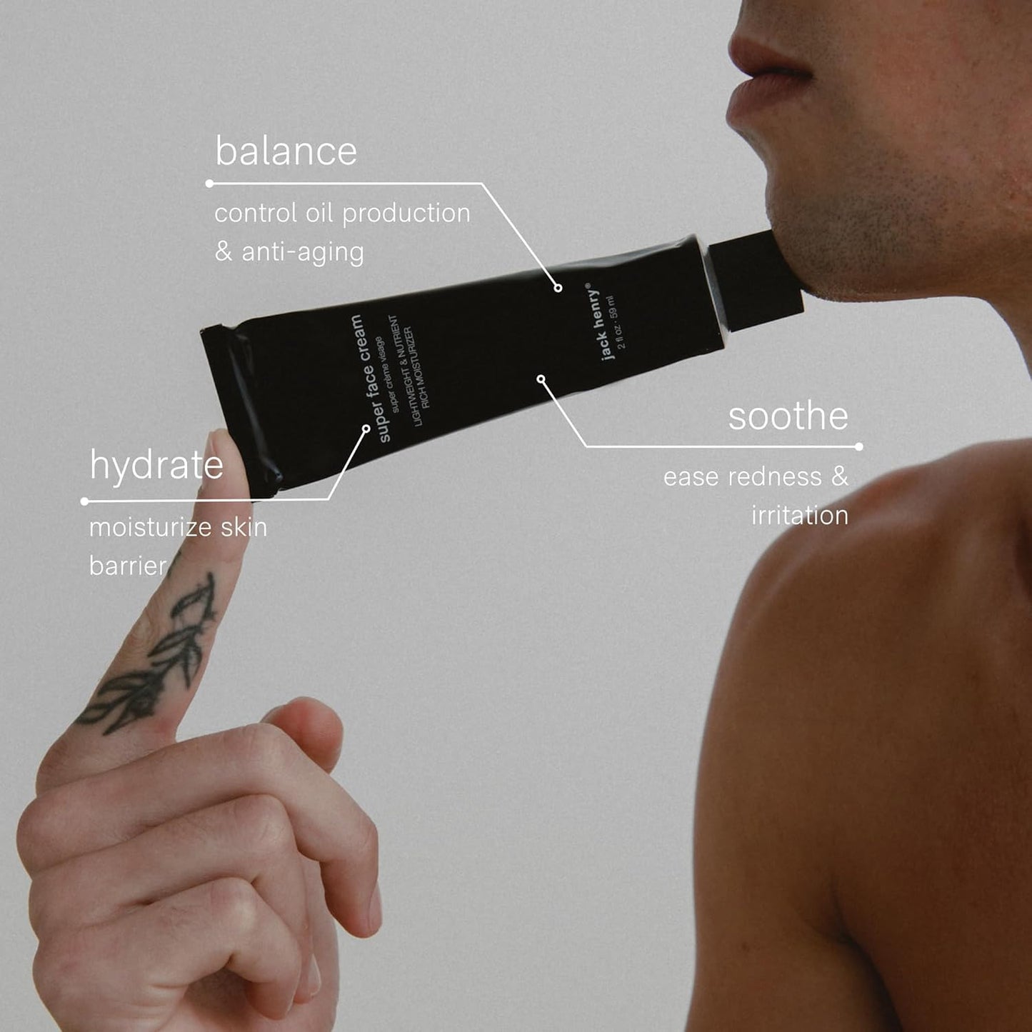 Jack Henry Super Face Cream - Lightly Scented Lightweight Hydrating Facial Moisturizer for Men & Women - Suitable for All Skin Types - Organic & Plant-Based (2 oz)