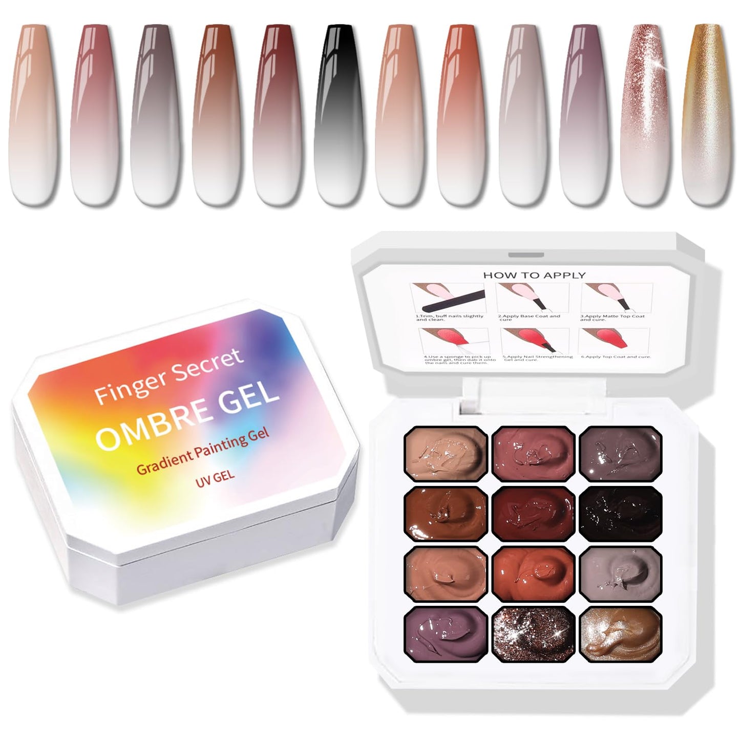 Sponge Pat Paint Nail Gel, Ombre Nails Gradient Gel Nail Blush Blooming Aura Nails Drawing Stripper Floral Painting DIY Nail Art, No Wipe, UV/LED Curing (12 Colors C)