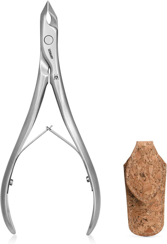 GERMANIKURE Tapered Professional Cuticle Trimmer - 1/4 Quarterl Jaw Nipper - Ethically Made in Germany - FINOX Stainless Steel Sharp Cuticle Remover in Cork Case – Manicure Tool, r153, 3mm
