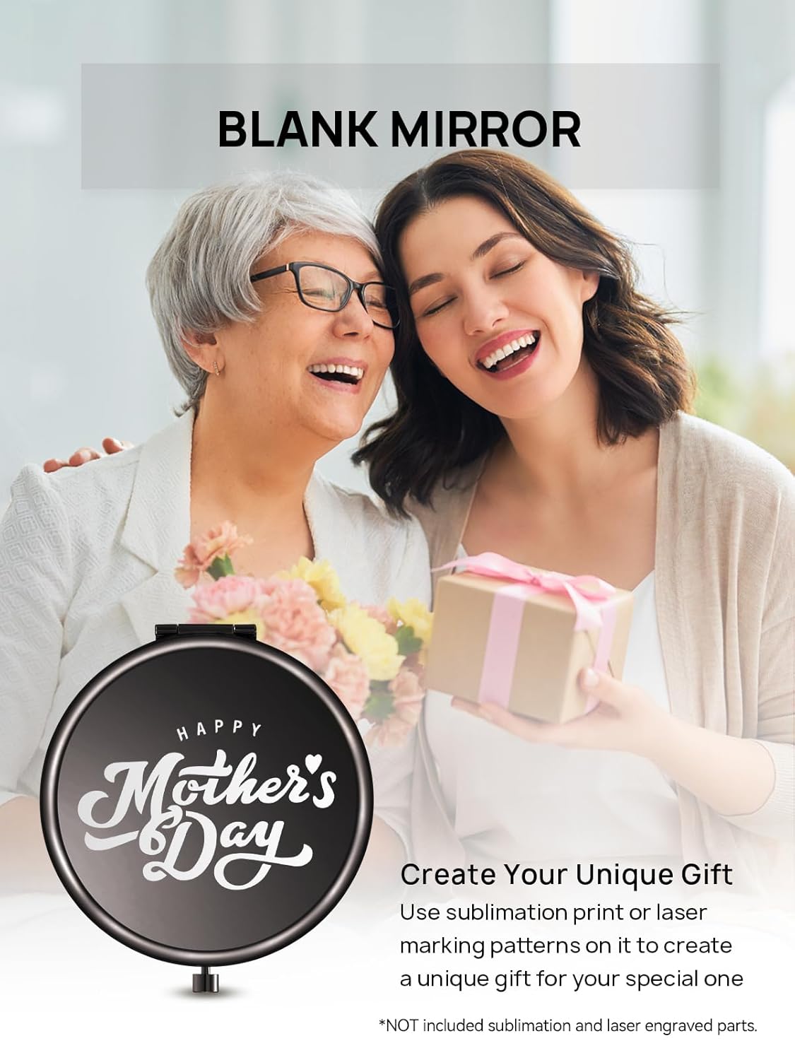 Compact Mirror for Purse, Double-Sided 1X/2X Magnifying Metal Pocket Makeup Mirrors(Round, Onyx Black)