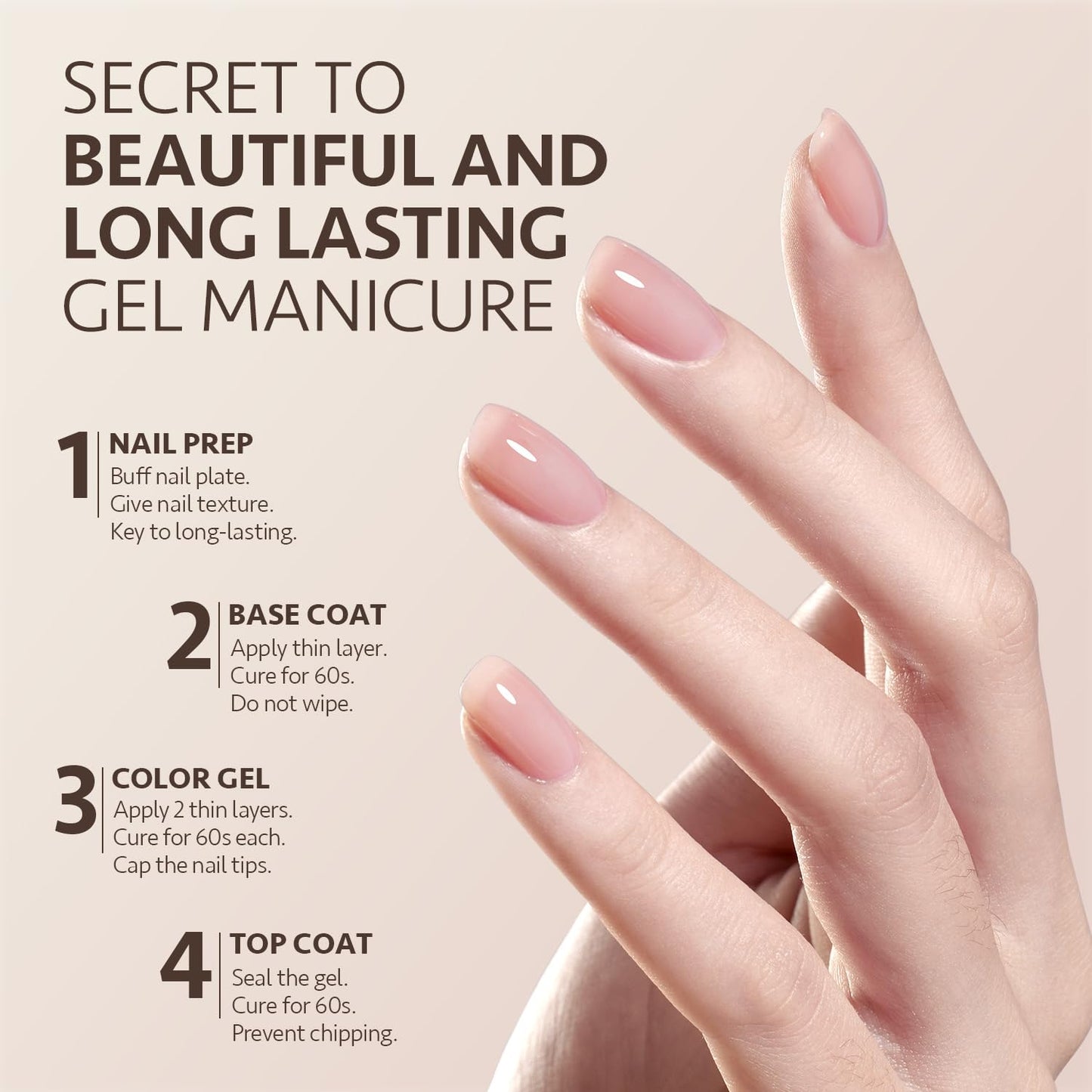 GAOY Gel Top Coat and Base Coat Set, 2 Pcs 7.3ml Glassy Top Coat and No Wipe Foundation Combination for UV Light Cure Gel Nail Polish