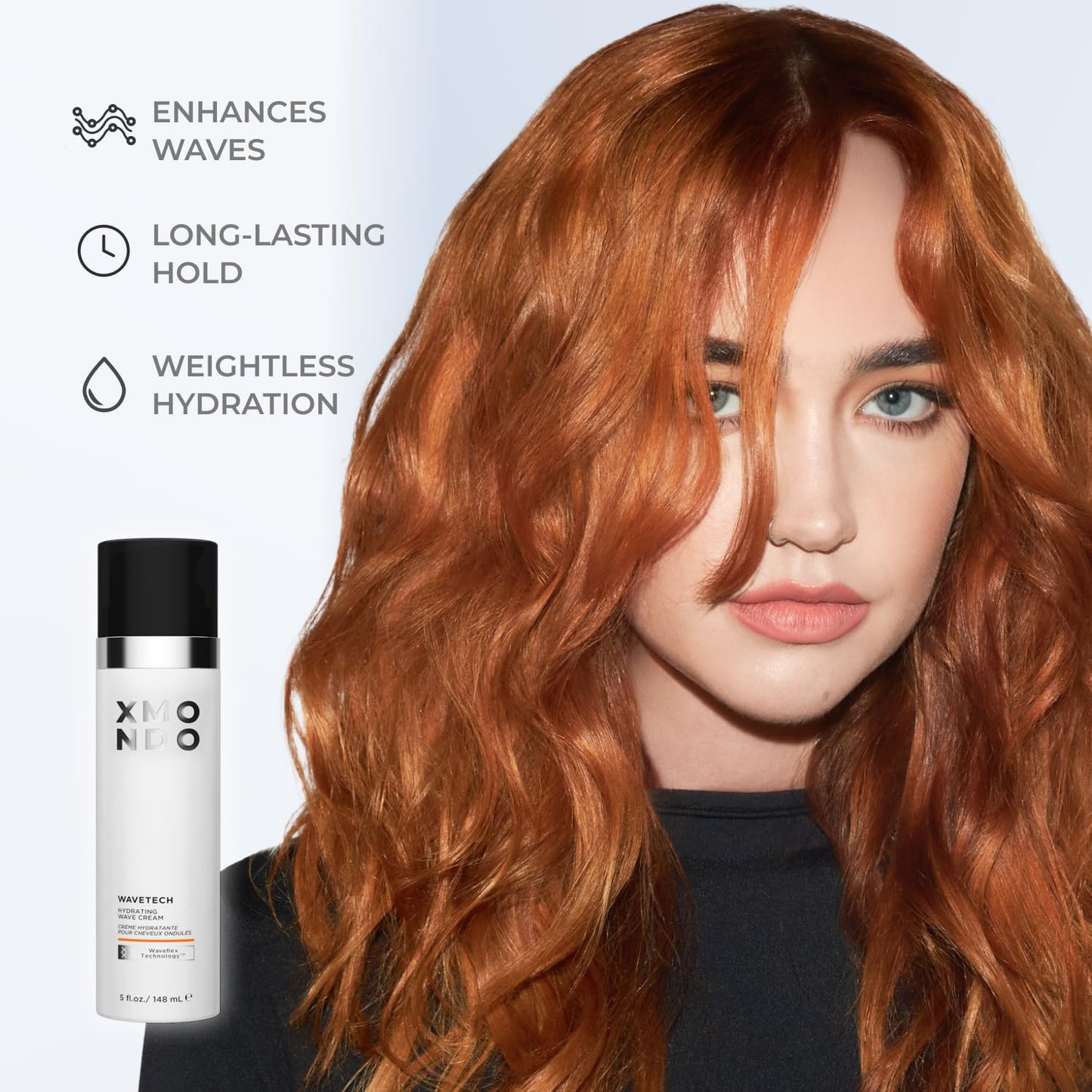 XMONDO Hair Wavetech Hydrating Wave Cream, Vegan Formula Wavy Hair Curl Cream with Coconut and Argan Oil for Definition, Breakage Protection, and Hair Hydration, 5 Fl. Oz