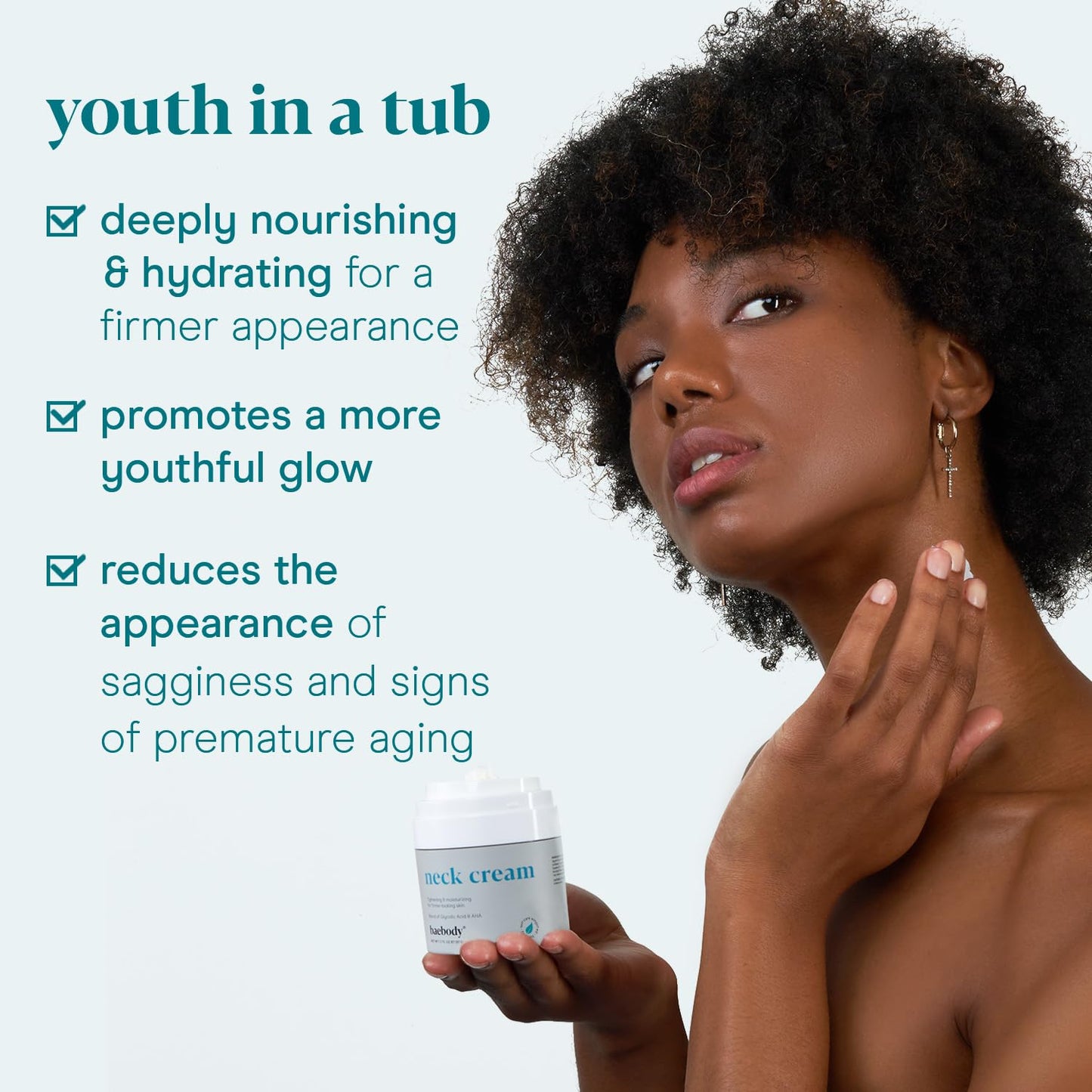 Baebody Firming Neck Cream with AHAs, CoQ10, Glycolic Acid, Green Tea for Sagging Skin, Fine Lines, Wrinkles, 1.7 Fl Oz