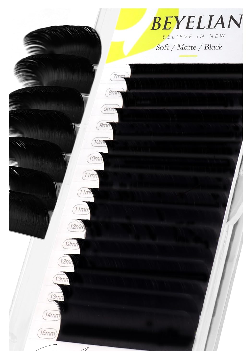 BEYELIAN Eyelash Extension 0.15 D Curl 7-15mm Mixed Tray Easy Fan Lash Extensions Volume Lashes 100°/212°F High Temperature Resistant Classic Professional Use Natural Matte Black(0.15 D 7-15mm Mix)