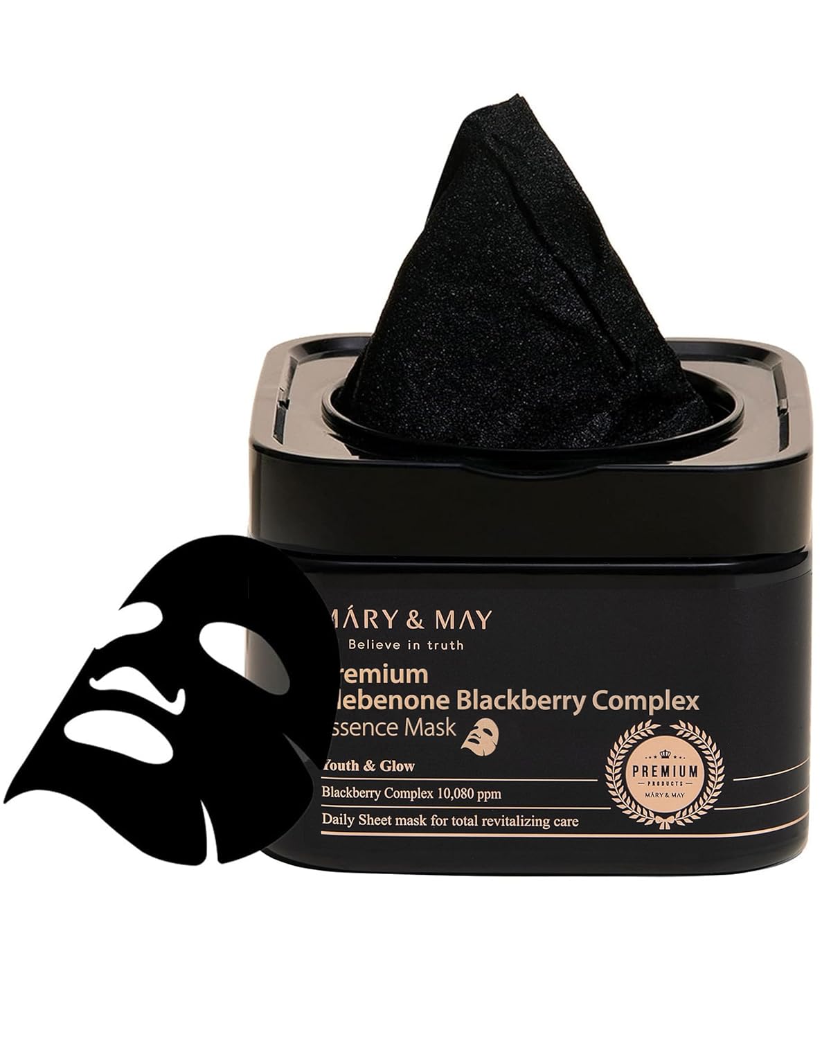 Mary&May Premium Idebenone Blackberry Complex Essence Mask - Quick Dispenser Type Anti Aging Korean Face Mask Sheet - Vitamin C, Panthenol, and Ceramide for Moisturizing and Radiant Skin, 20 Sheets