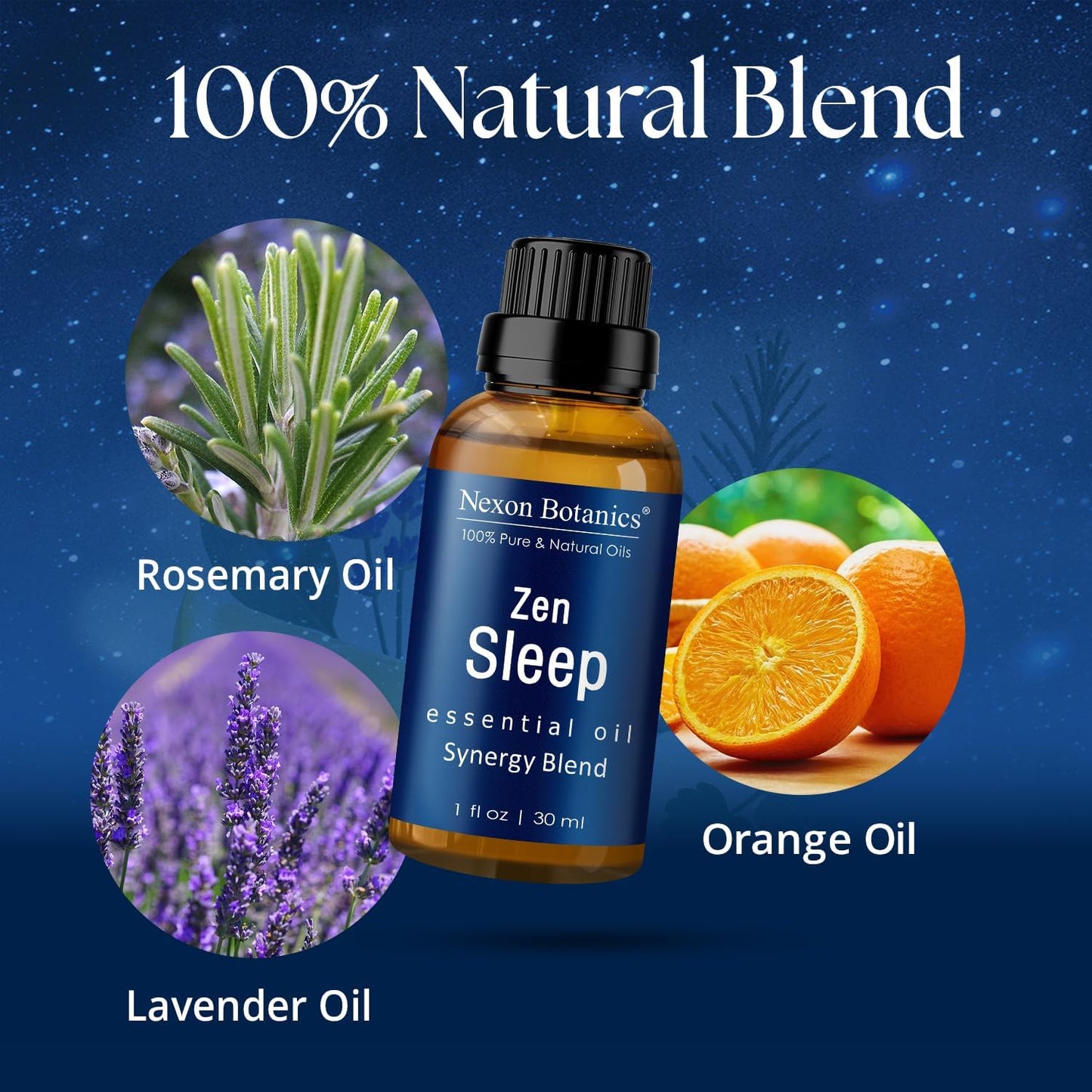 Zen Sleep Essential Oil Blend 30 ml - Lavender & Rosemary Relaxing Oil for Diffusers & Humidifiers - Calming Aromatherapy for Peaceful Sleep - Nexon Botanics