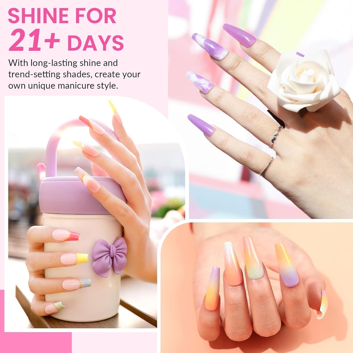 VANREESA 42 Pcs Gel Nail Polish Kit with U V Light 24 Colors Gel Polish Nail Kit Bright Pink Orange Green Glitter Blue Purple Nail Kit for Beginners Gifts for Women DIY at Home