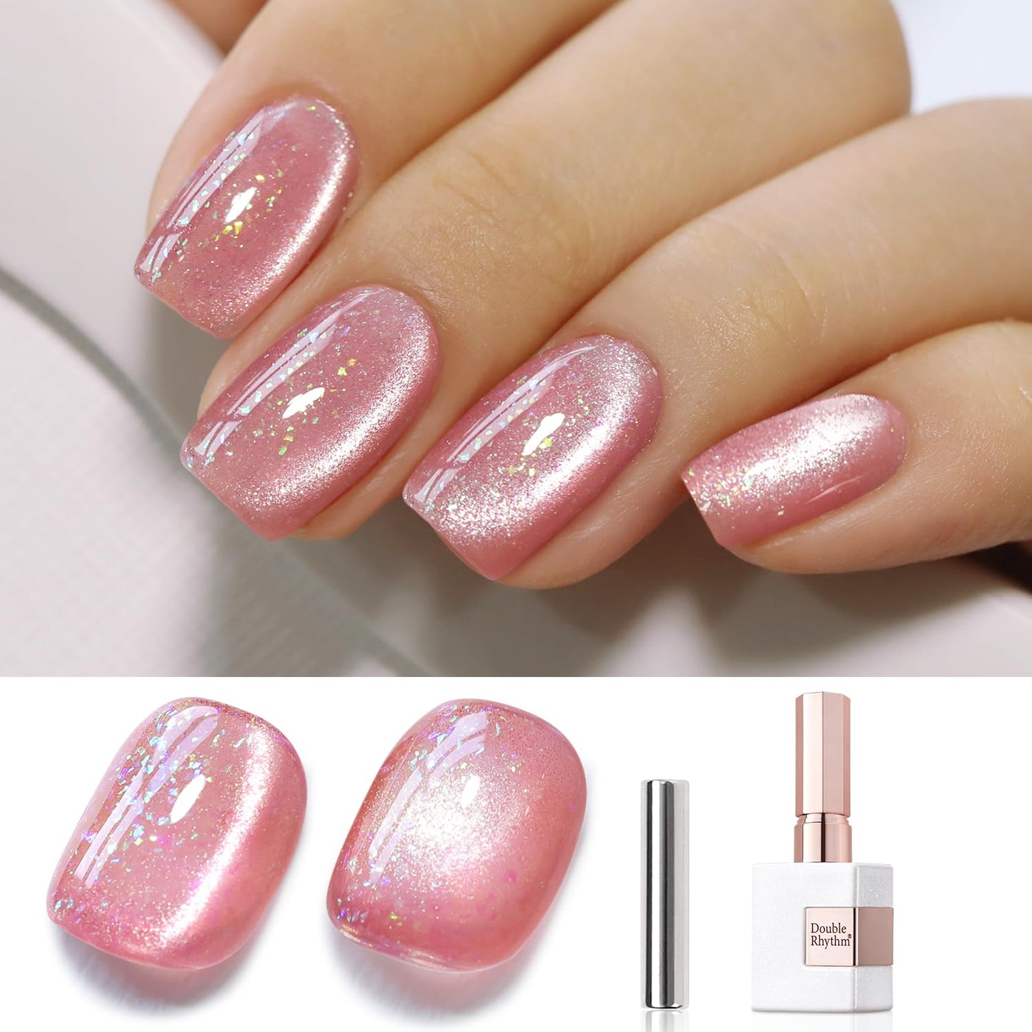 Double Rhythm 0.5 OZ Cat Eye Gel Polish with Magnet 15ML Holographic Glitter Shimmer Translucent Jelly Color Magnetic Nail Polish Salon DIY at Home (MC1012)