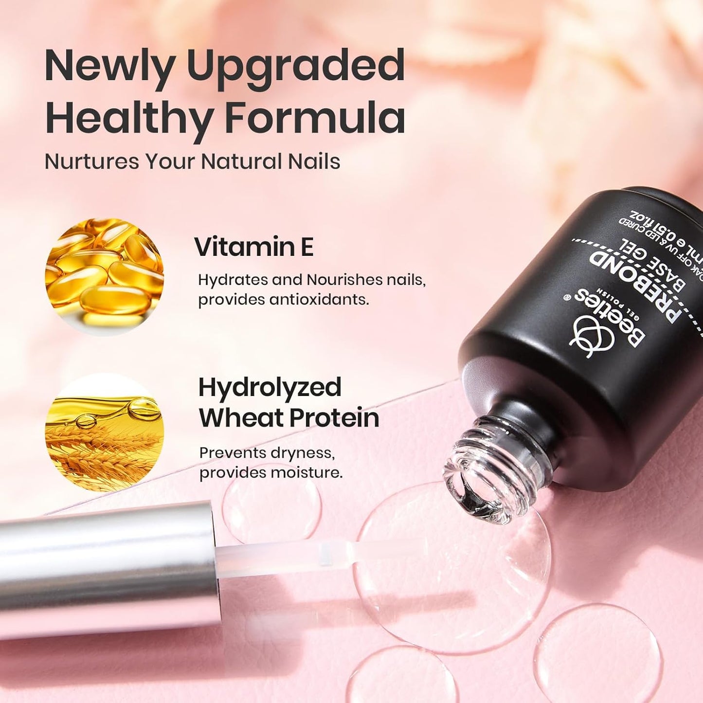 beetles Gel Polish Gel Base Coat, 15ml Prebond Base Gel Nail Polish Long Lasting Soak Off U V Nail Lamp Base Coat Upgraded Formula for Salon DIY Design Manicure Gifts for Women