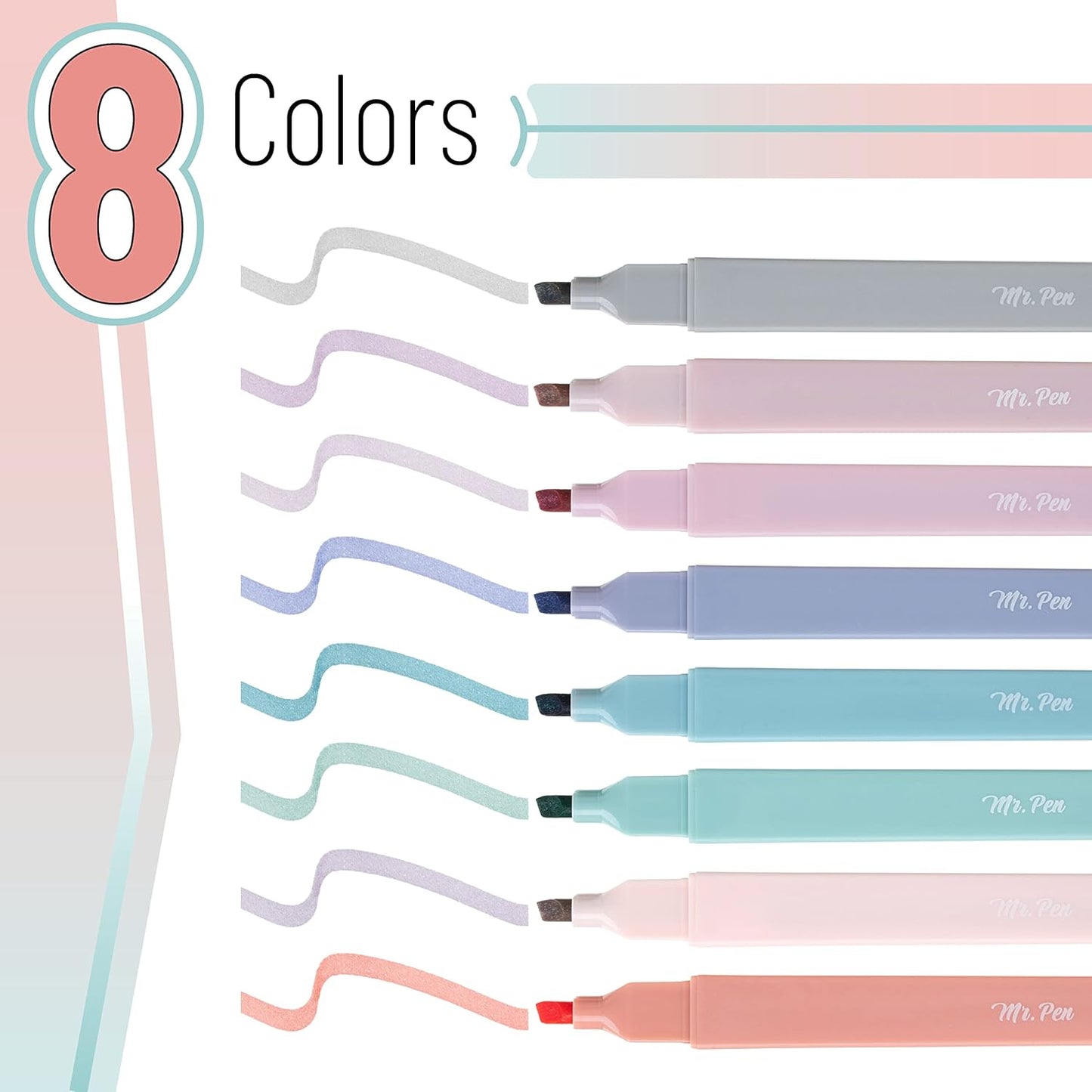 Mr. Pen- Aesthetic Cute Highlighters, 8 pcs, Chisel Tip, Earthy Colors, Assorted Colors,No Bleed Bible Pastel Highlighter Set