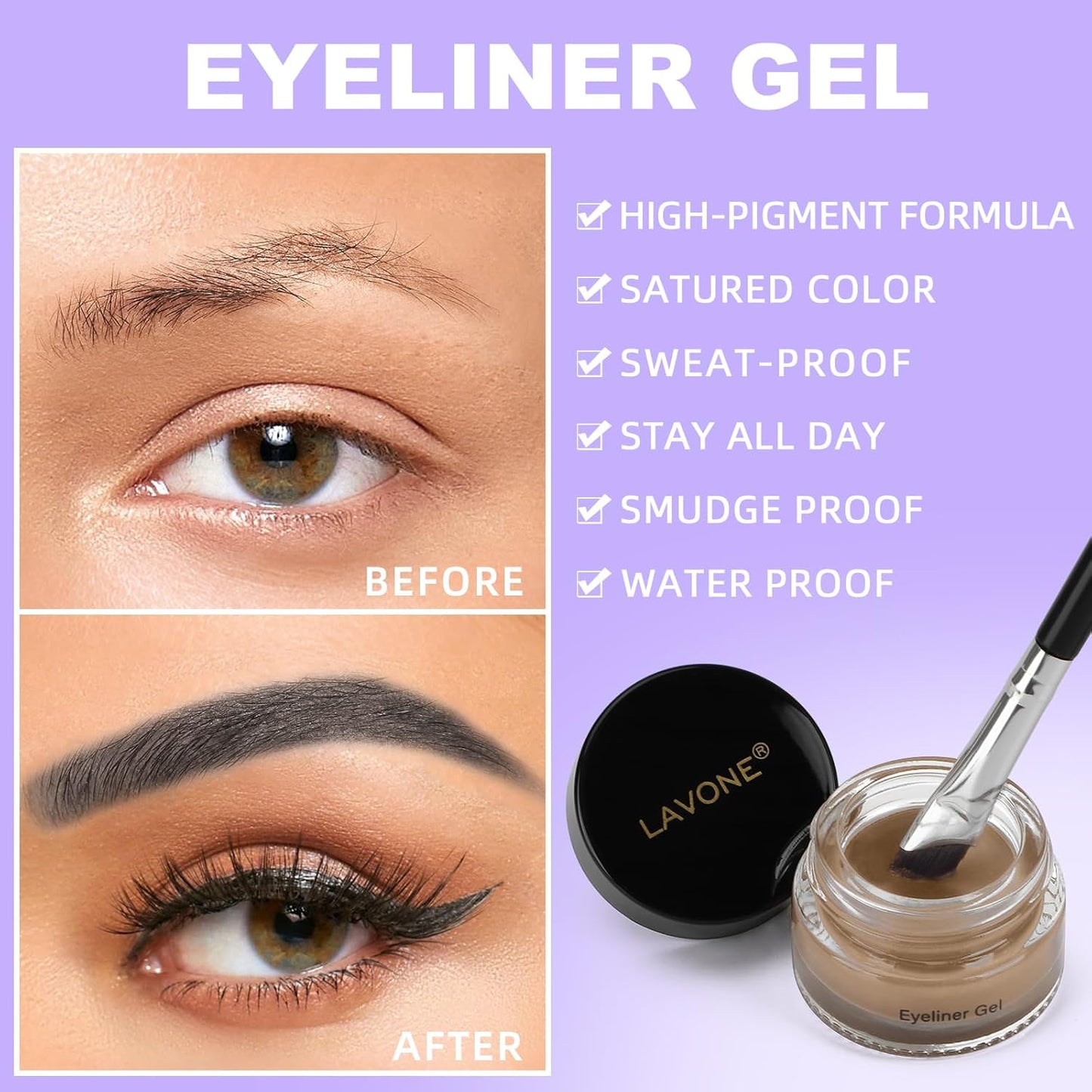 LAVONE Eyeliner Set - Waterproof Makeup Kit with Liquid eyeliner Pencil, Gel Eyeliner & Angled Eye liner Brush, Waterproof, Smudge Resistant, Long Lasting Formula - Taupe