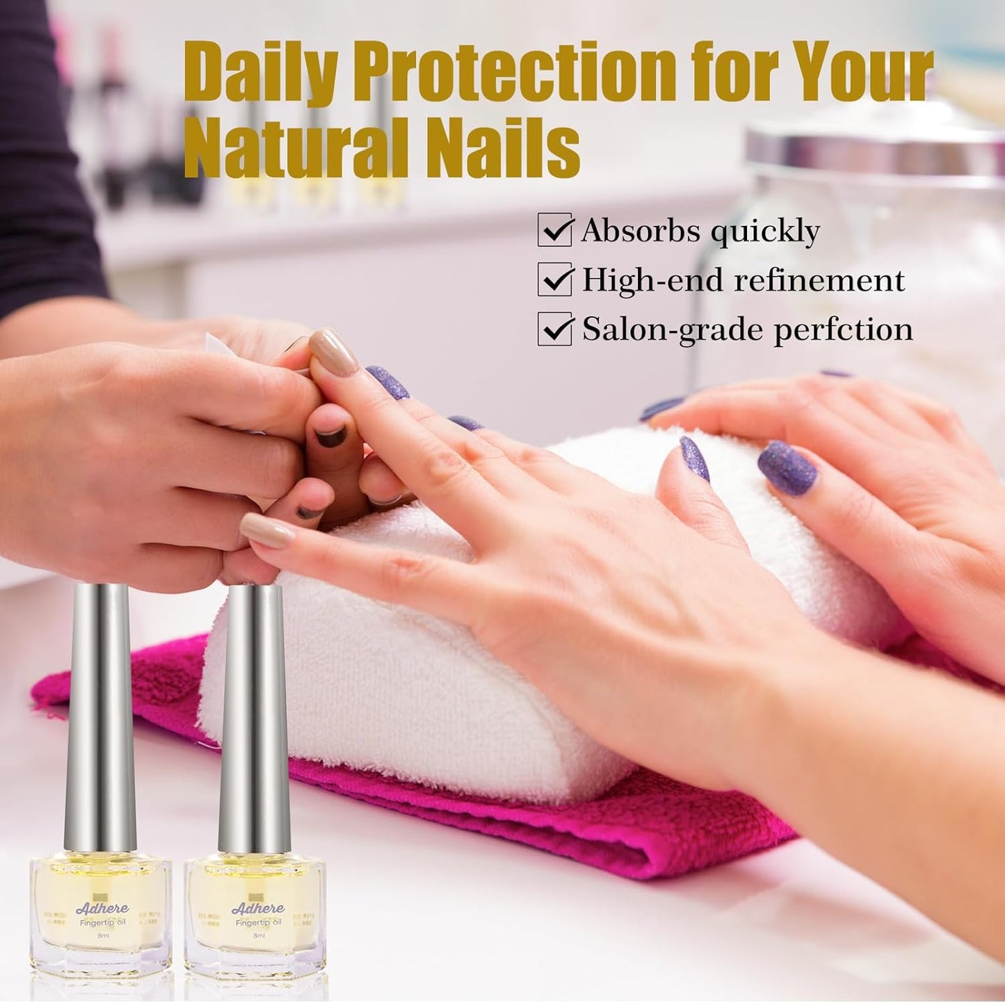 ADHERE Cuticle Oil for Nails Professional Nail Oil 8ML, Jojoba Nail Cuticle Oil Contains Vitamins with Soft Brush, for Nourishing, Hydrating, Dry Rough Nail Care Repair Essential Nail Care