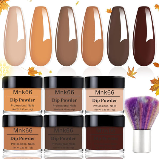 6 Colors Dip Powder Set, Nude Brown Dipping Powder Color Set, Glossy Nail Art Manicure DIY Salon Home Gift for Ladies (YYSDDPS-08-6PCS)