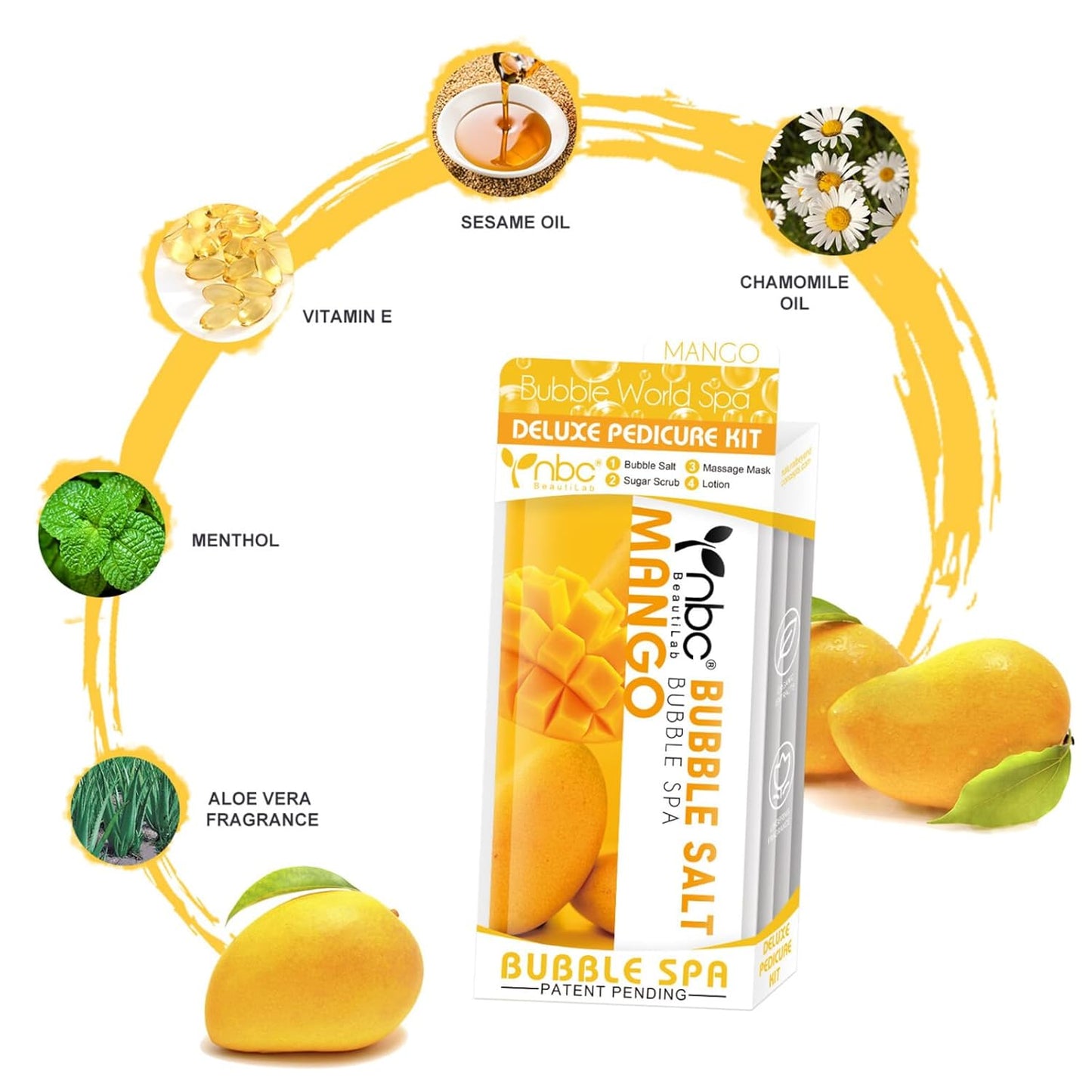 Pedicure Kit Foot Soak Set: Bubble Salt, Sugar Scrub, Massage Mask, Massage Lotion in a Box, 4 Step Foot Spa Kit for Dry Feet,Tired Feet（3 Set Mango)