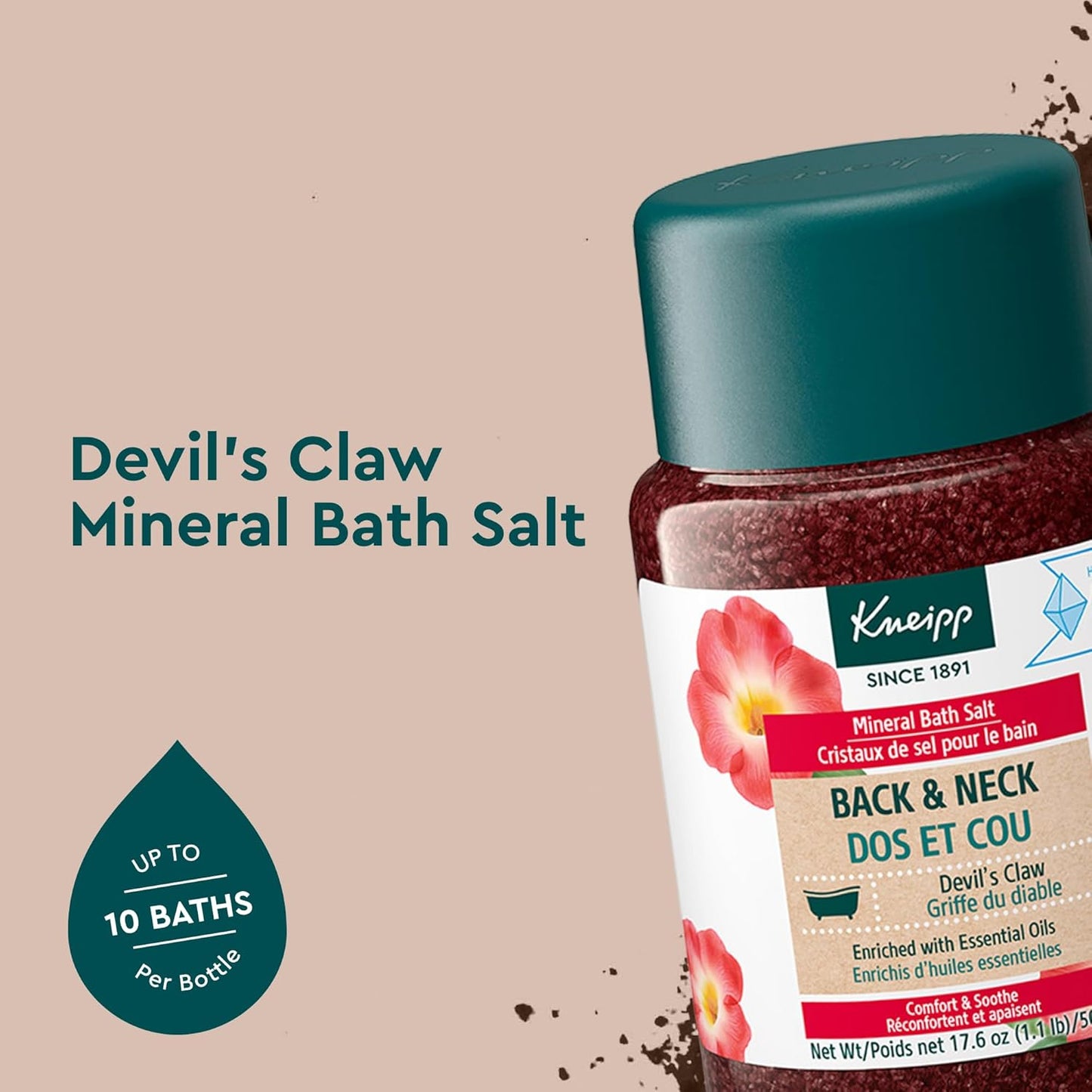 Kneipp Back & Neck Devils Claw Mineral Bath Salt - Soothe & Release Tension - 17.6 oz - Up to 10 Baths