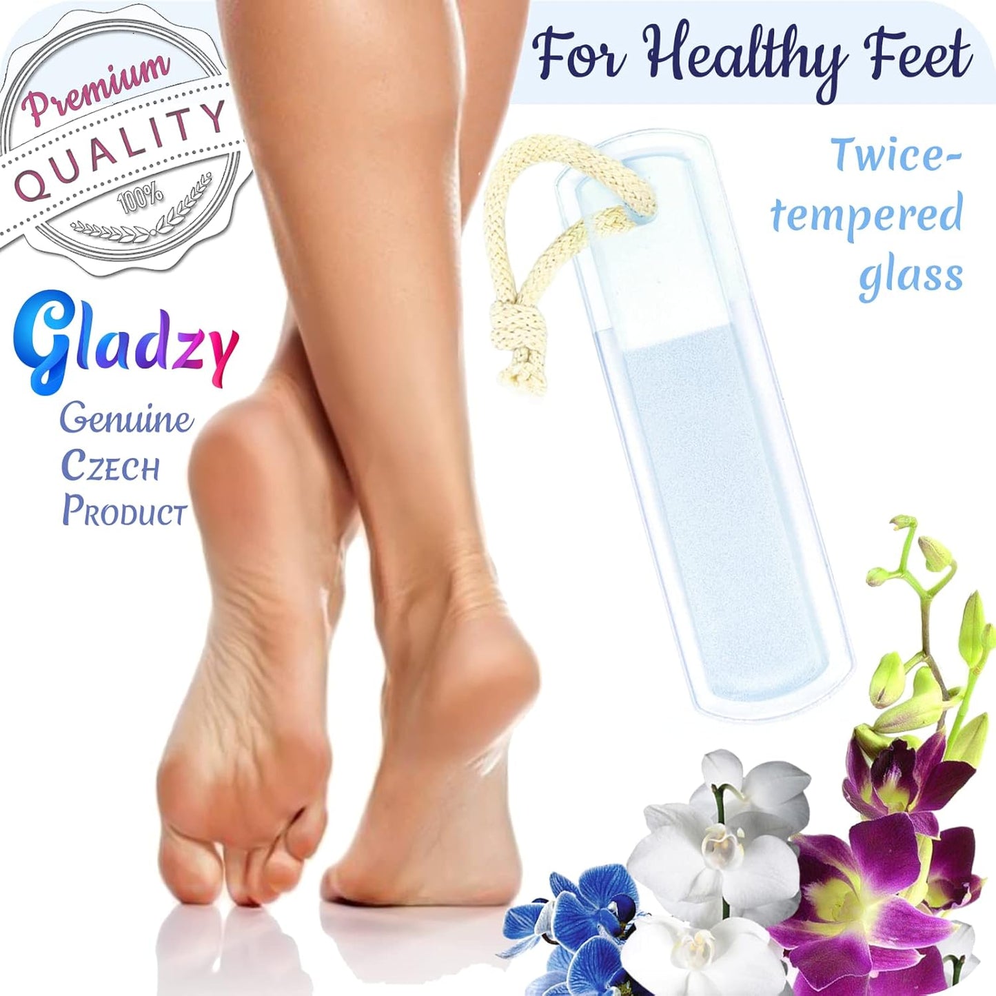 GLADZY Glass Nail File Set – Czech Crystal Nail Files for Natural Nails, Glass Foot File Callus Remover, Professional Manicure & Pedicure Kit for Fingernails & Toenails with Case and Towel, Made in EU