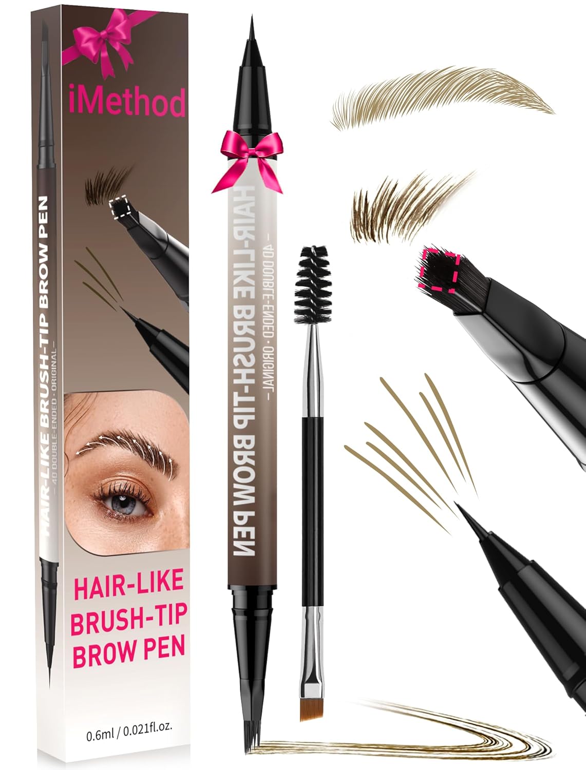 iMethod Eyebrow Pen - Eyebrow Pencil,2-in-1 Eyeliner Dual-Ended Microblading Eyebrow Pencil Long Lasting Waterproof Hair-Like Brow Pencil,with Eyebrow Brush,Eyebrow Pencils for Women,LightBrown