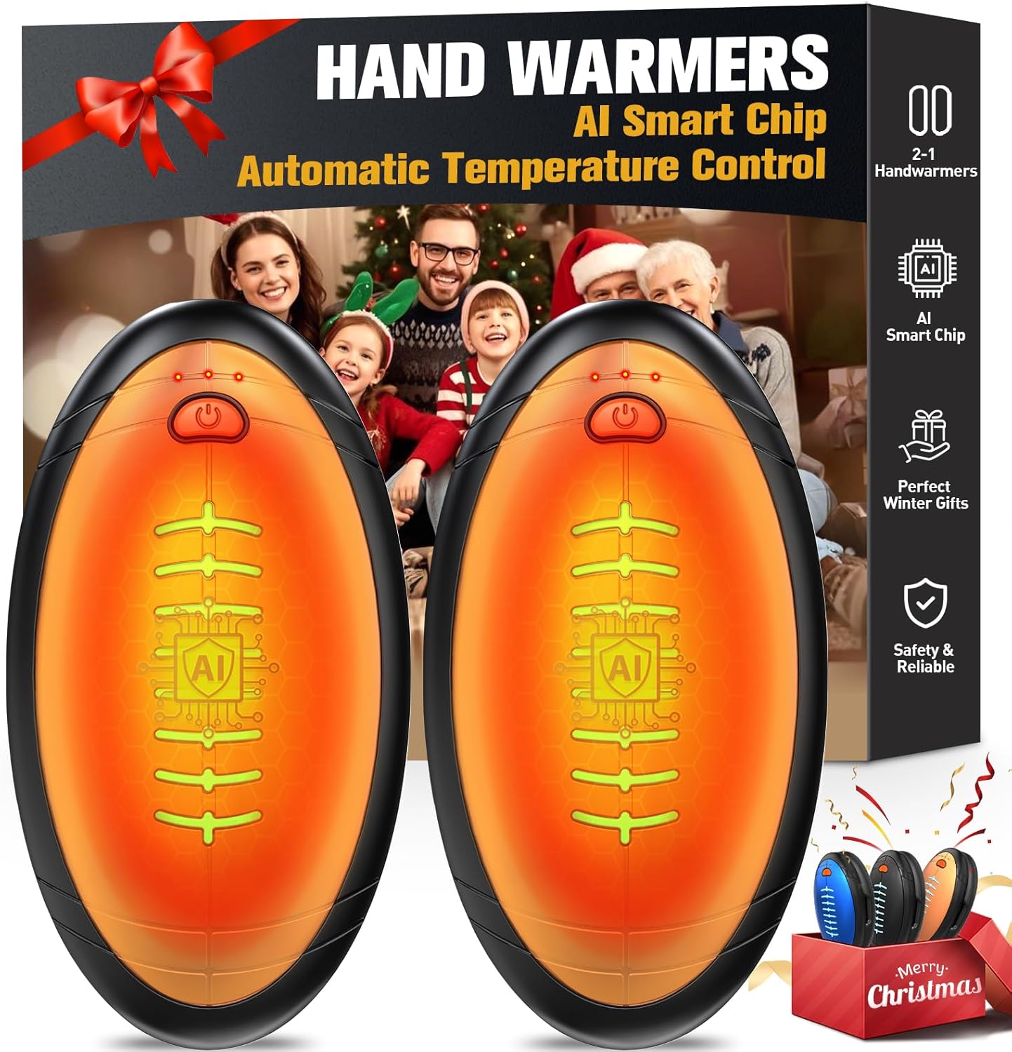 Hand Warmers Rechargeable, 2 Pack Temperature Electric Heater Football Shape Hand Warmer, Quick Charge Portable Hand Warmer Gift for Christmas Outdoors, Hunting, Golf, Camping
