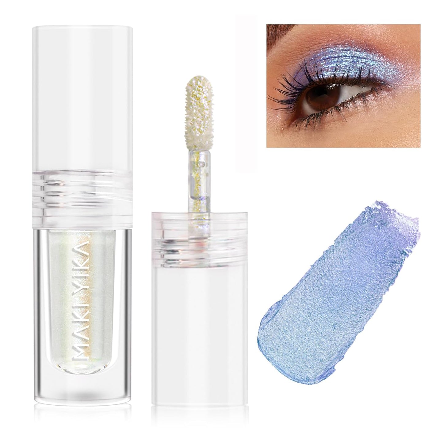 MAKI YIKA Glitter Eyeshadow Silver Liquid Multichrome Eyeshadows Long Lasting, Metallic Chameleon Eye Shadow Smudgeproof Holographic Eye Topper Glitters (#10 Pearl)