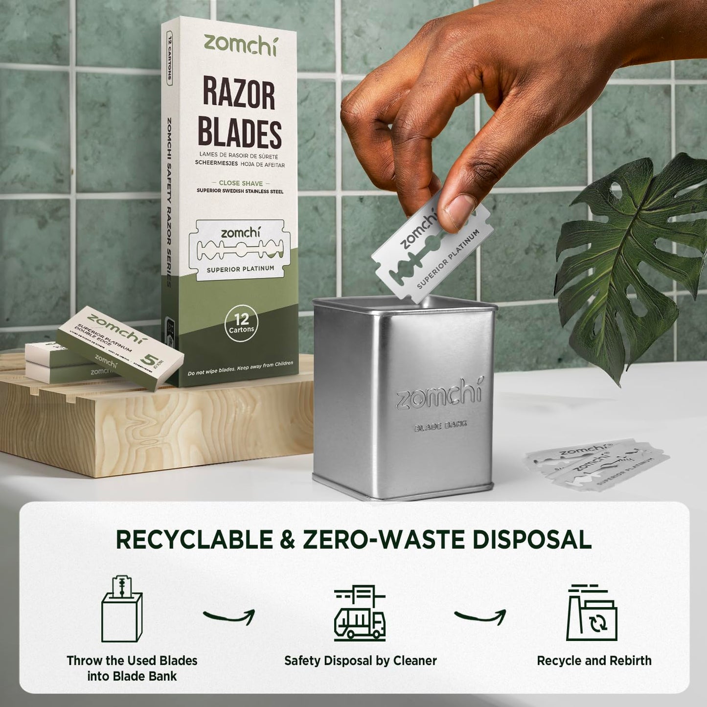 Zomchi Double Edge Razor Blades, 60 Counts Safety Razor Blades for Shaving, Platinum Stainless Steel Shaving Blades for Men and Women, Fits All Standard Double Edge Razors